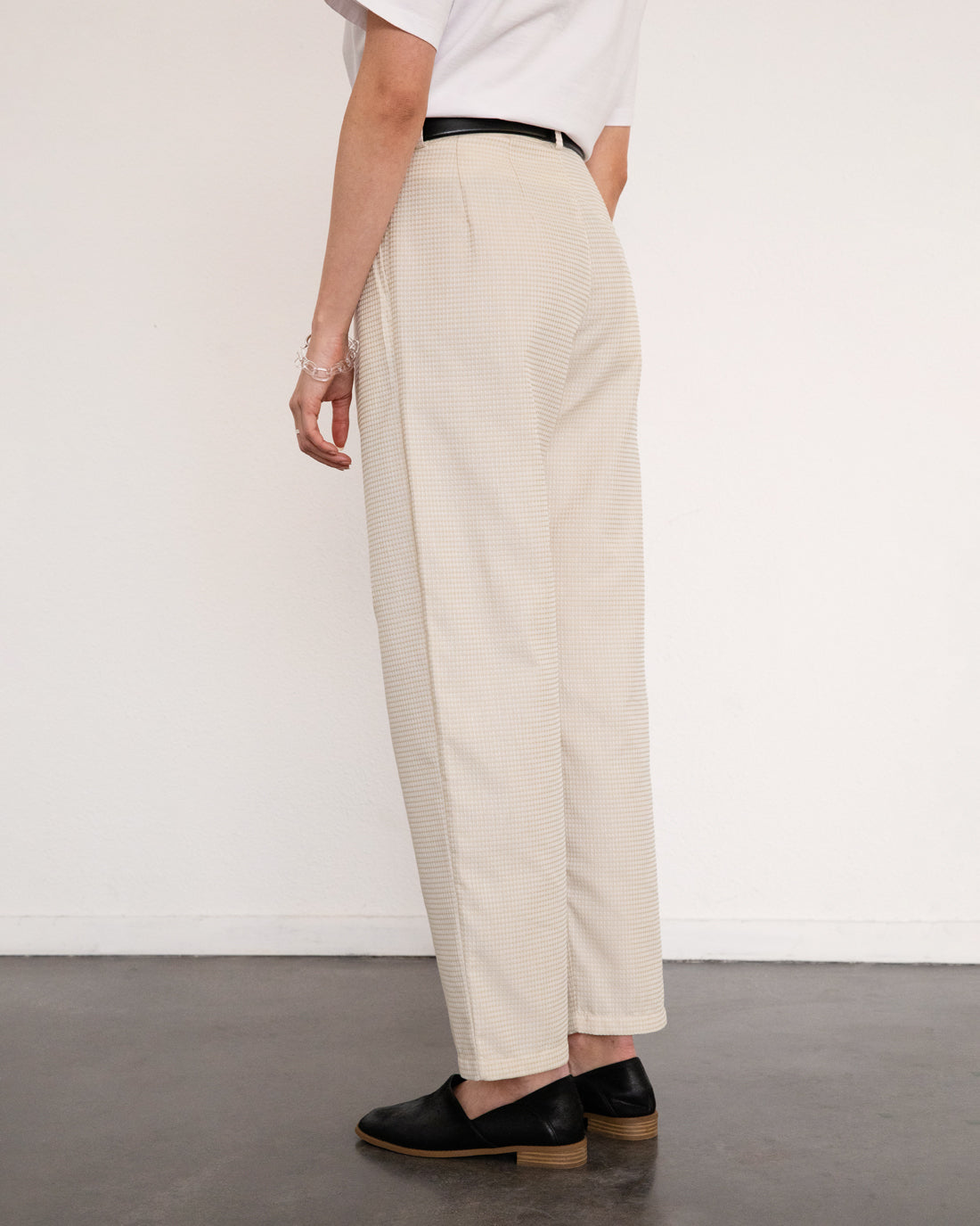 High Waist Waffel Hose Bio Baumwolle - Creme