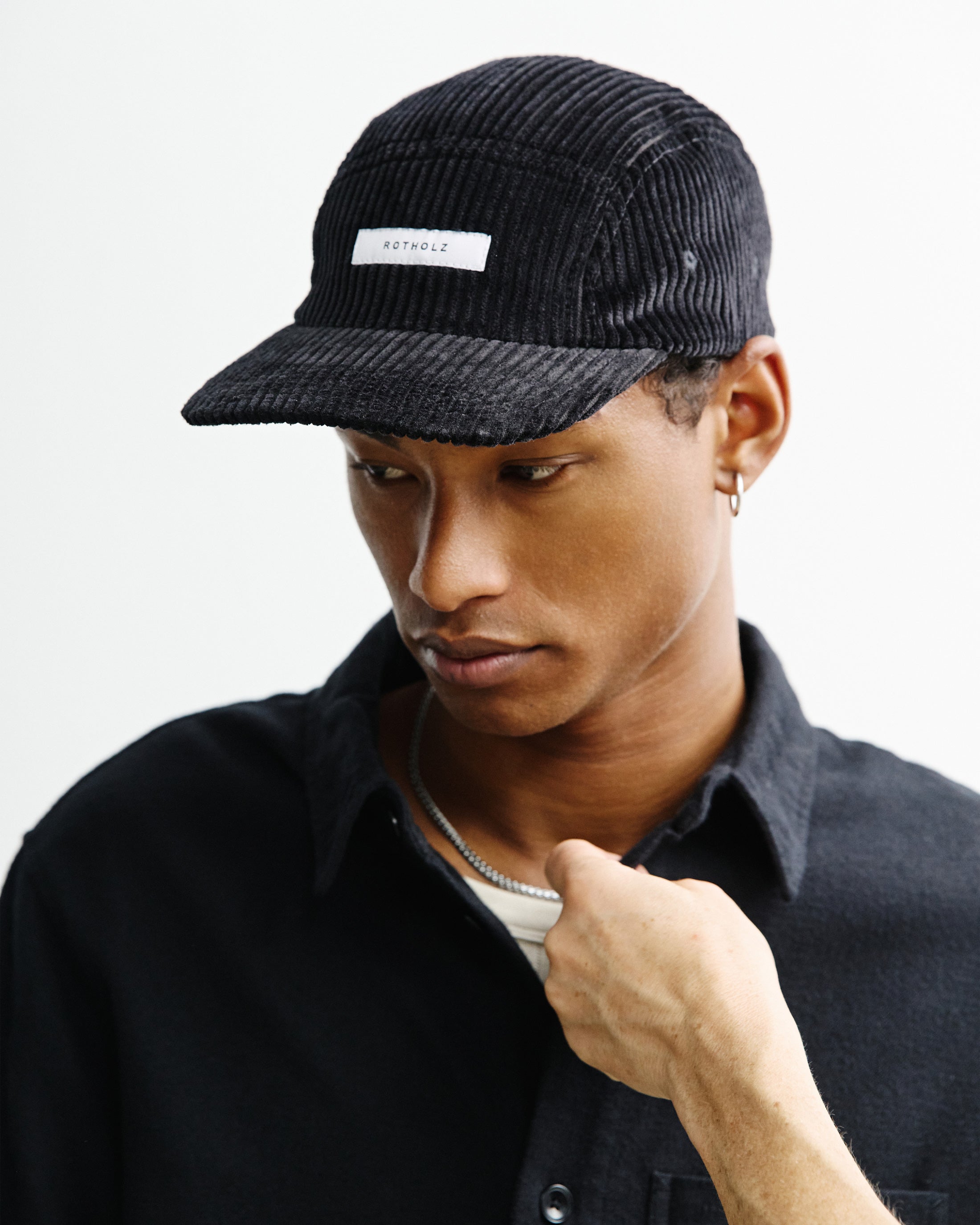 Cord 5-Panel Cap Bio Baumwolle - Schwarz