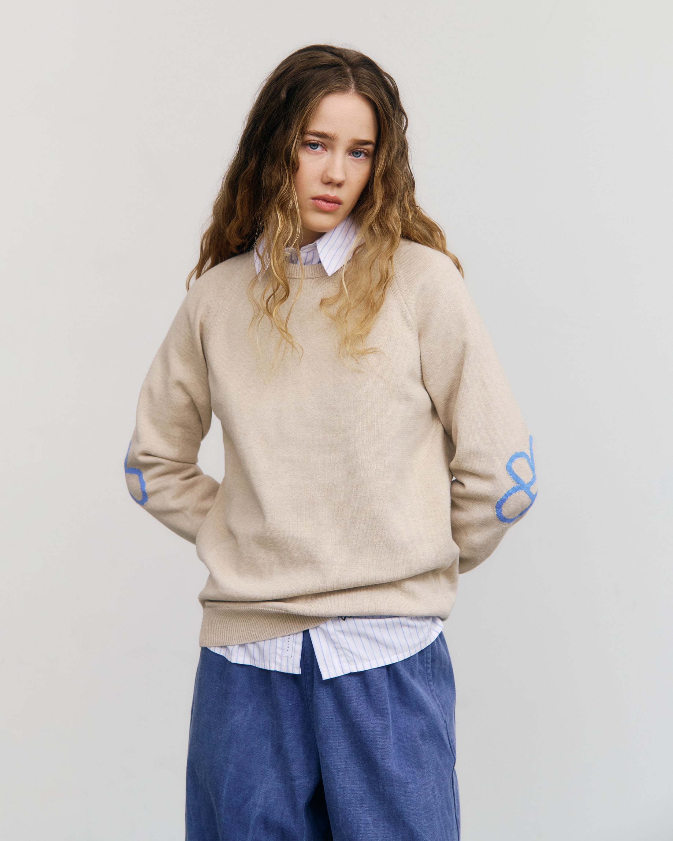 Flower Strickpullover Bio Baumwolle - Beige