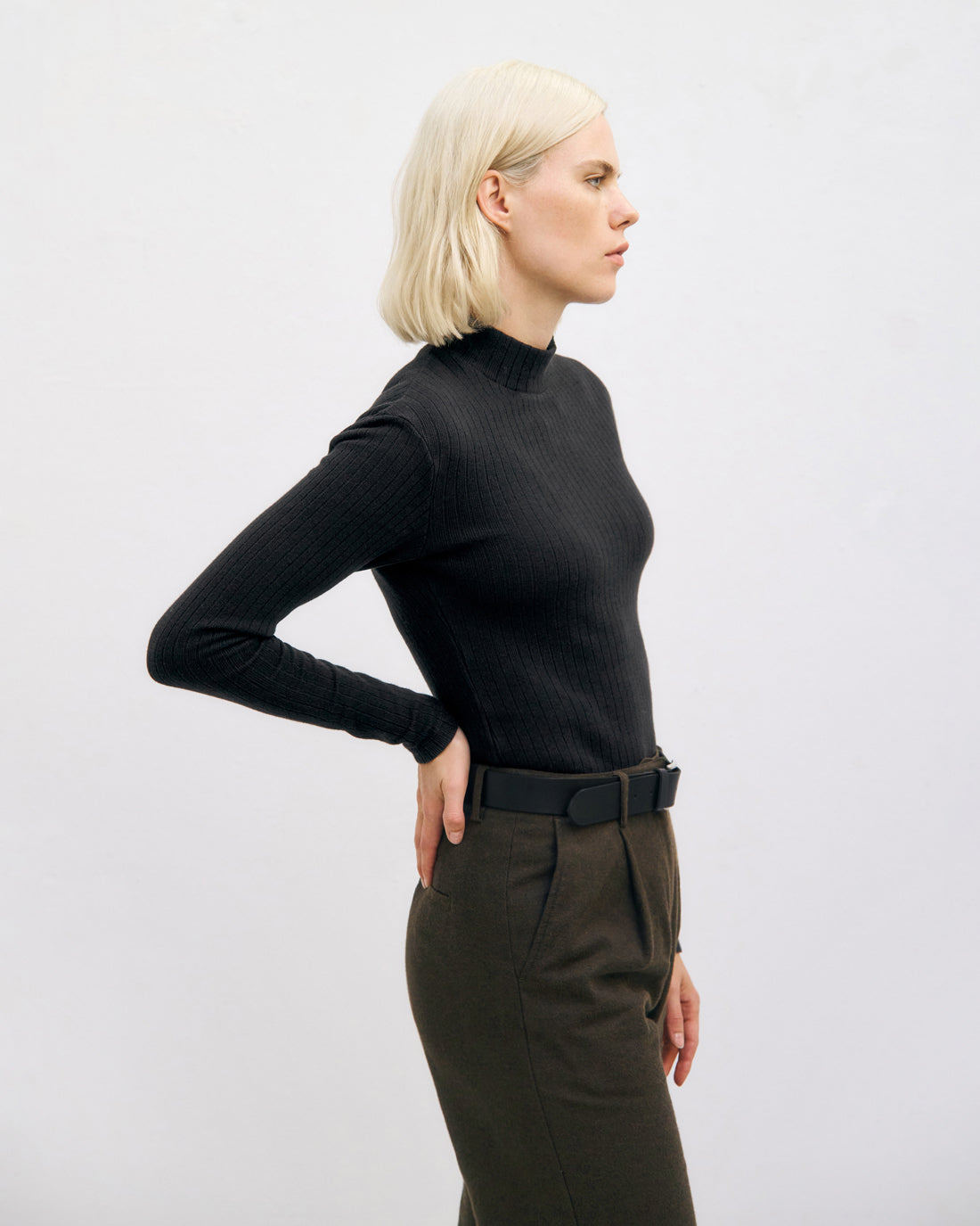 Mockneck Longsleeve Bio Baumwolle - Schwarz