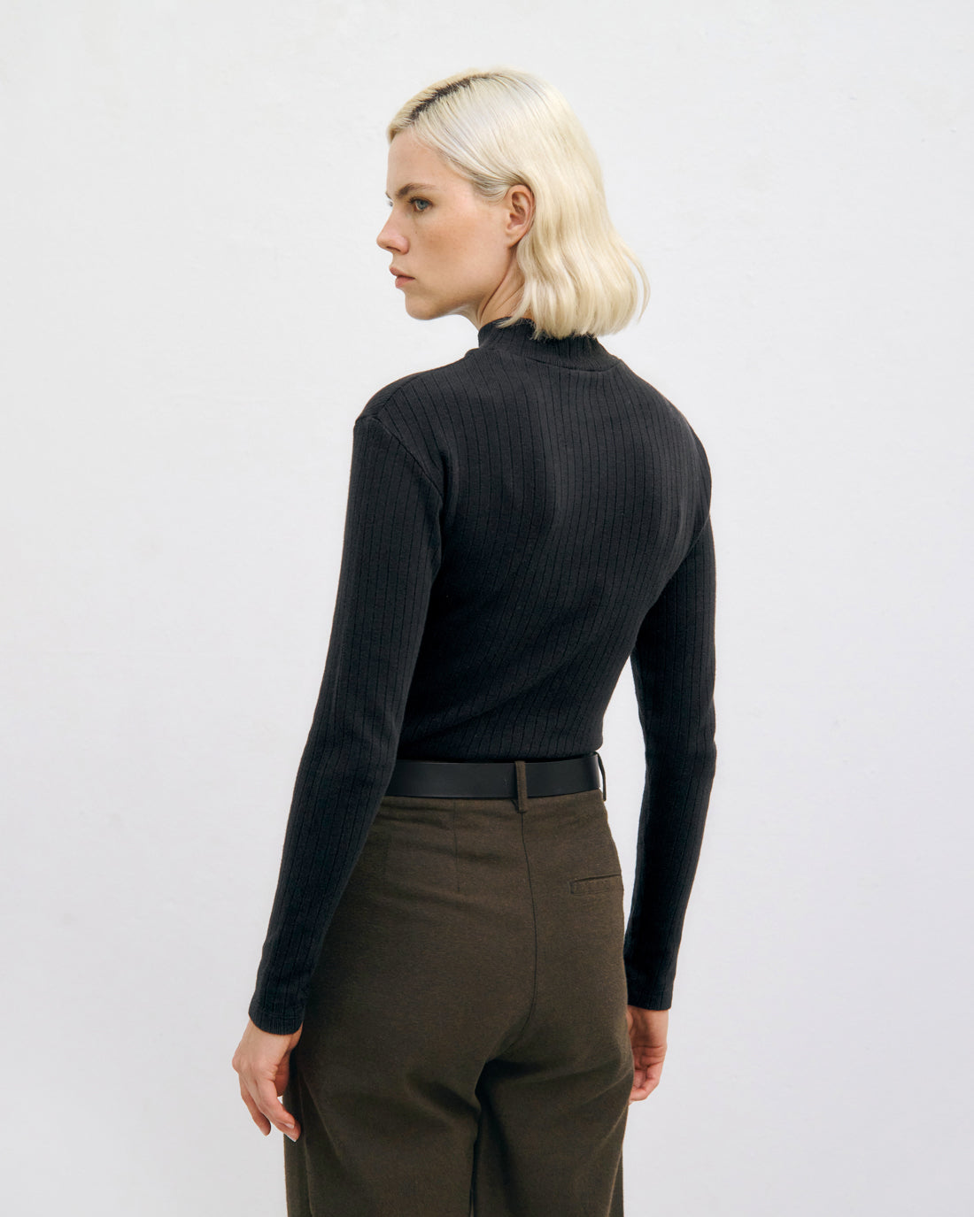 Mockneck Longsleeve Bio Baumwolle - Schwarz