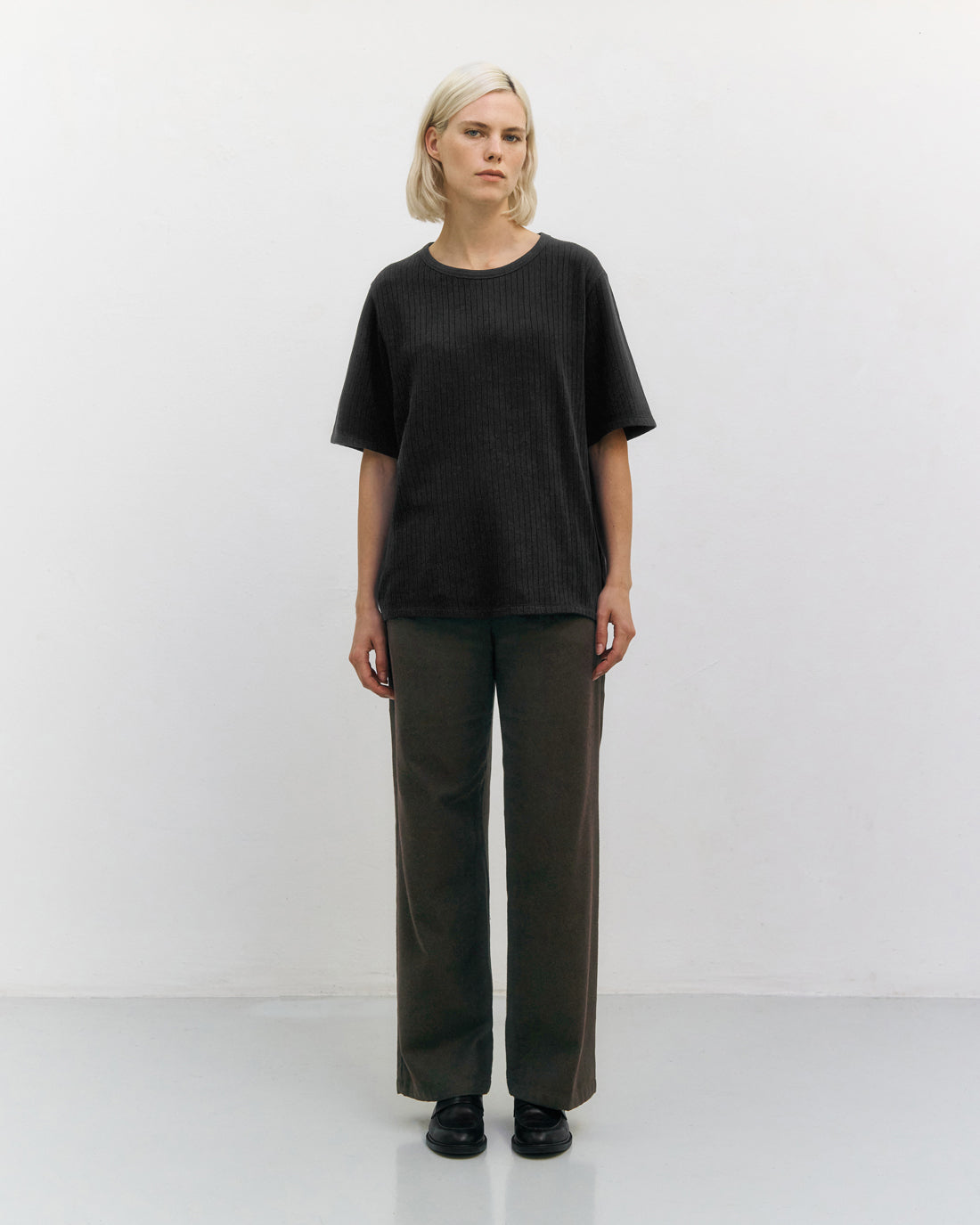 Geripptes T-Shirt Bio Baumwolle - Schwarz