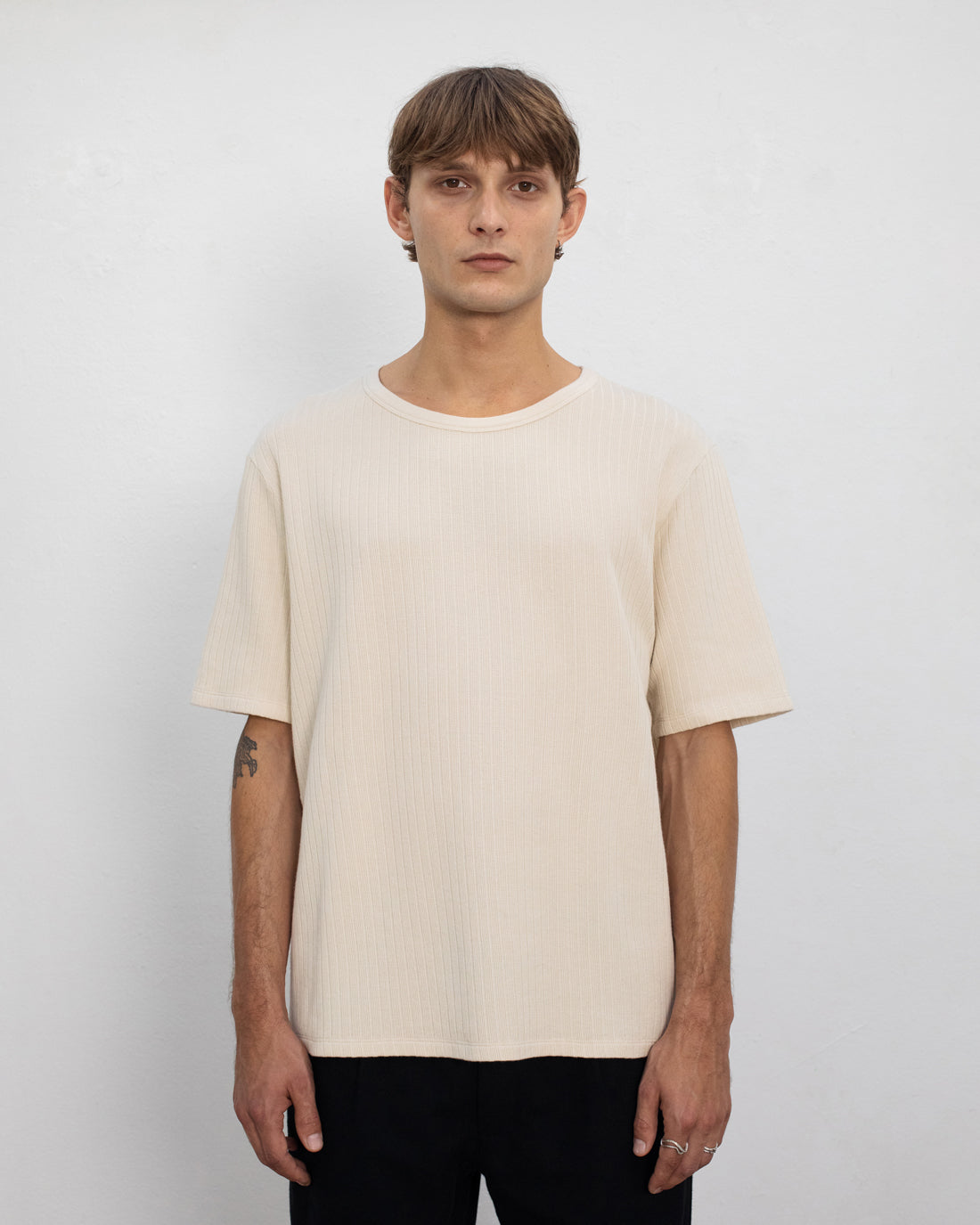 Geripptes T-Shirt Bio Baumwolle - Creme