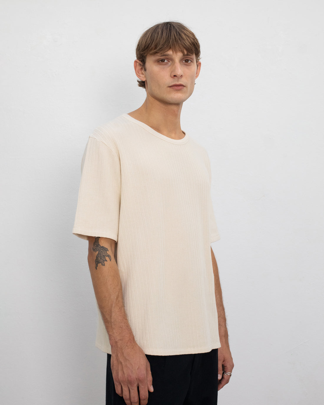 Geripptes T-Shirt Bio Baumwolle - Creme