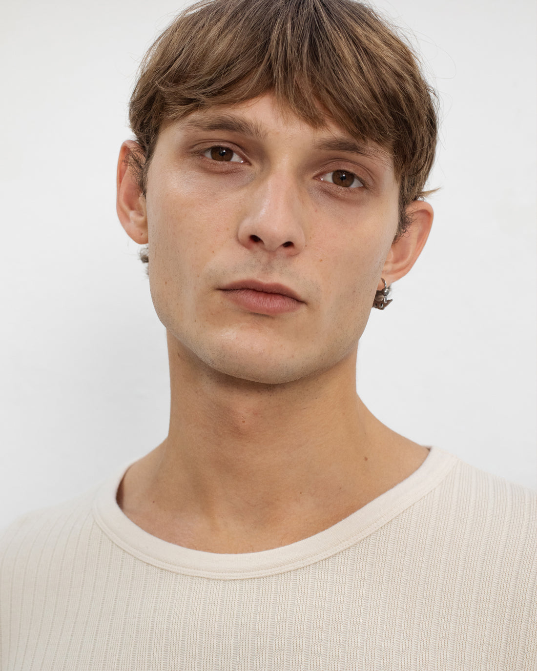 Geripptes T-Shirt Bio Baumwolle - Creme