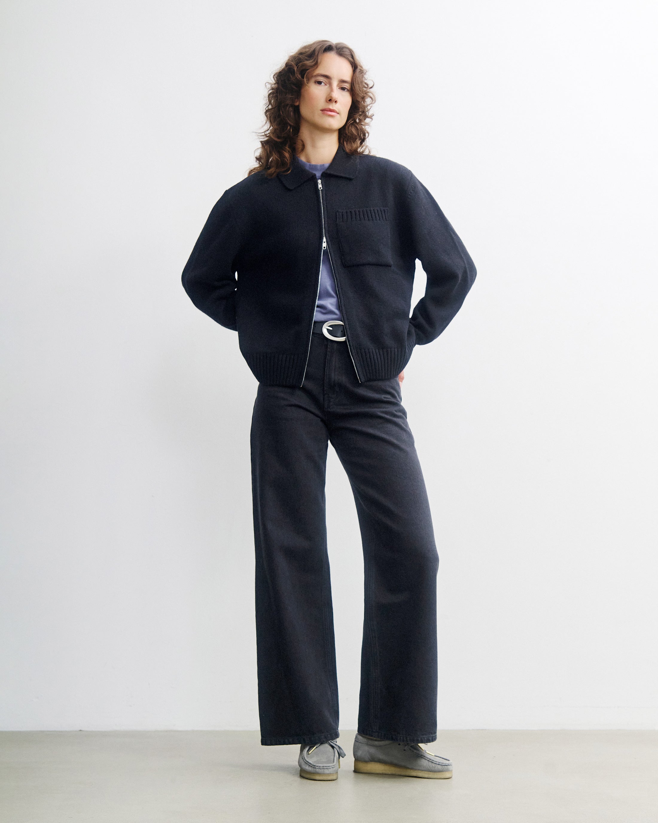 Polo Strickjacke Recycelte Wolle - Schwarz