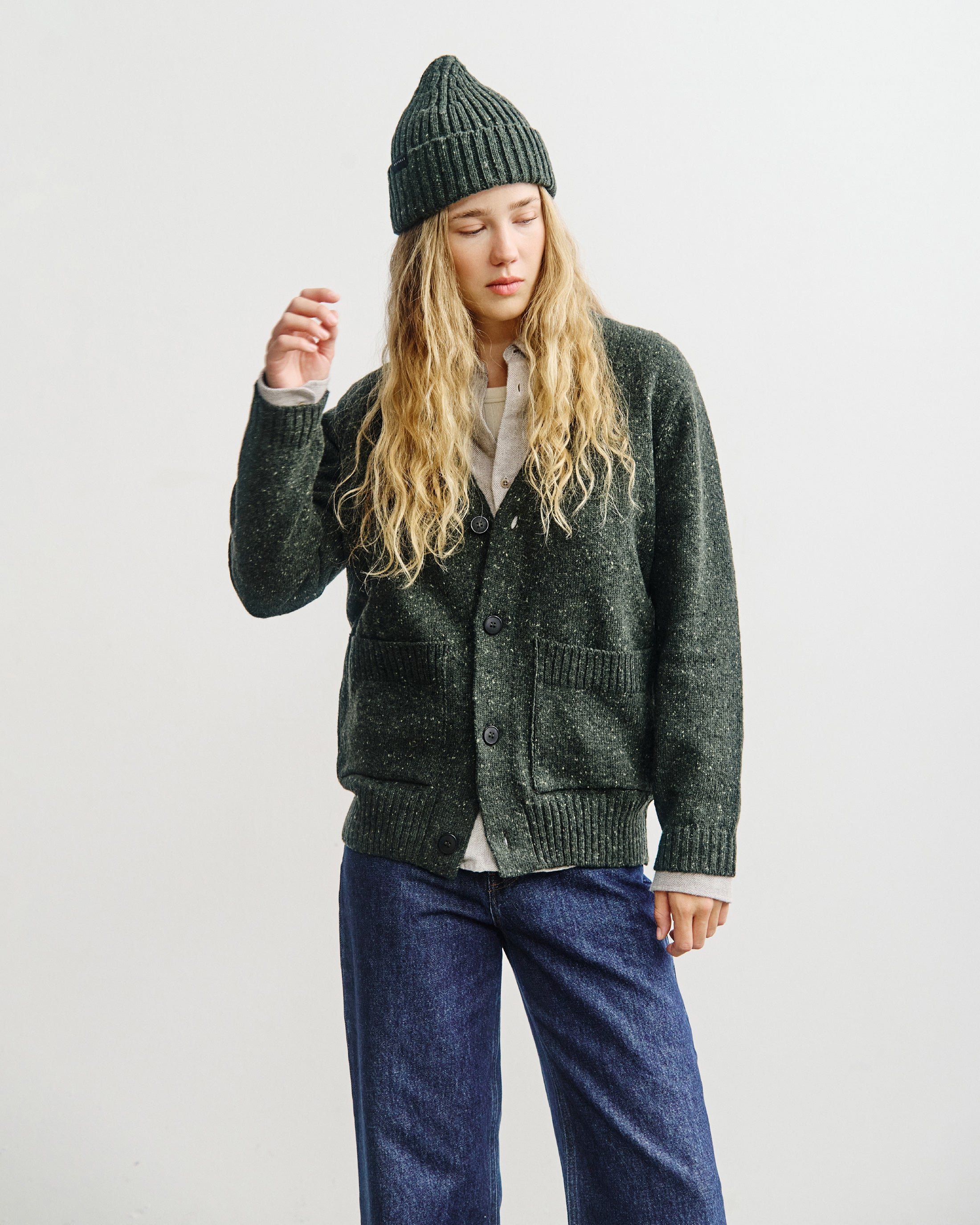 Strick Cardigan Merinowolle - Grün