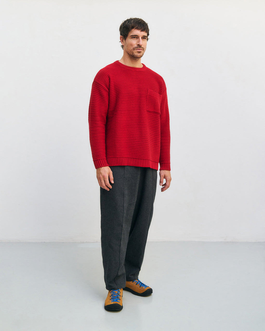 Gerippter Strickpullover Bio Baumwolle - Rot