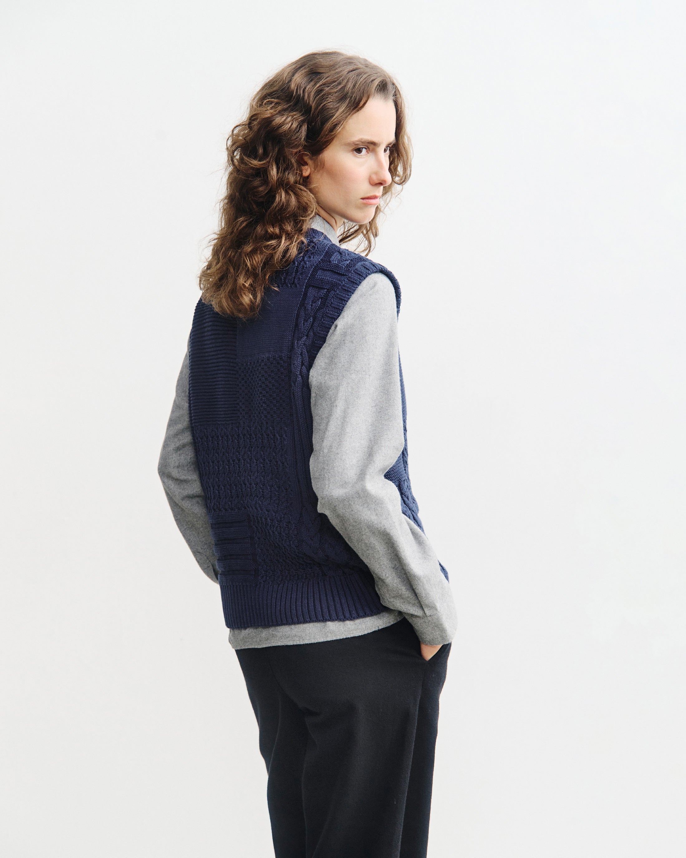 Patchwork Strickweste Bio Baumwolle - Dunkelblau