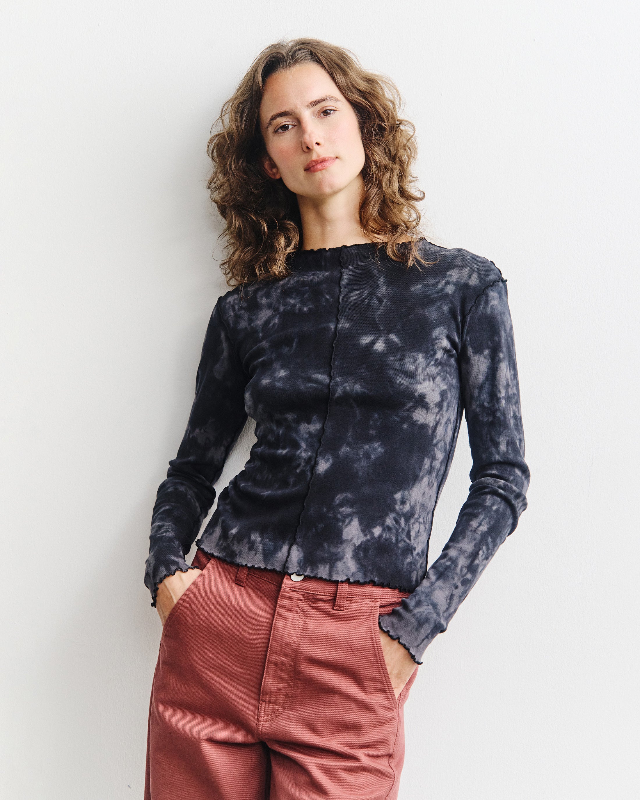Pin-Tucked Long-Sleeve Bio Baumwolle - Batik Schwarz