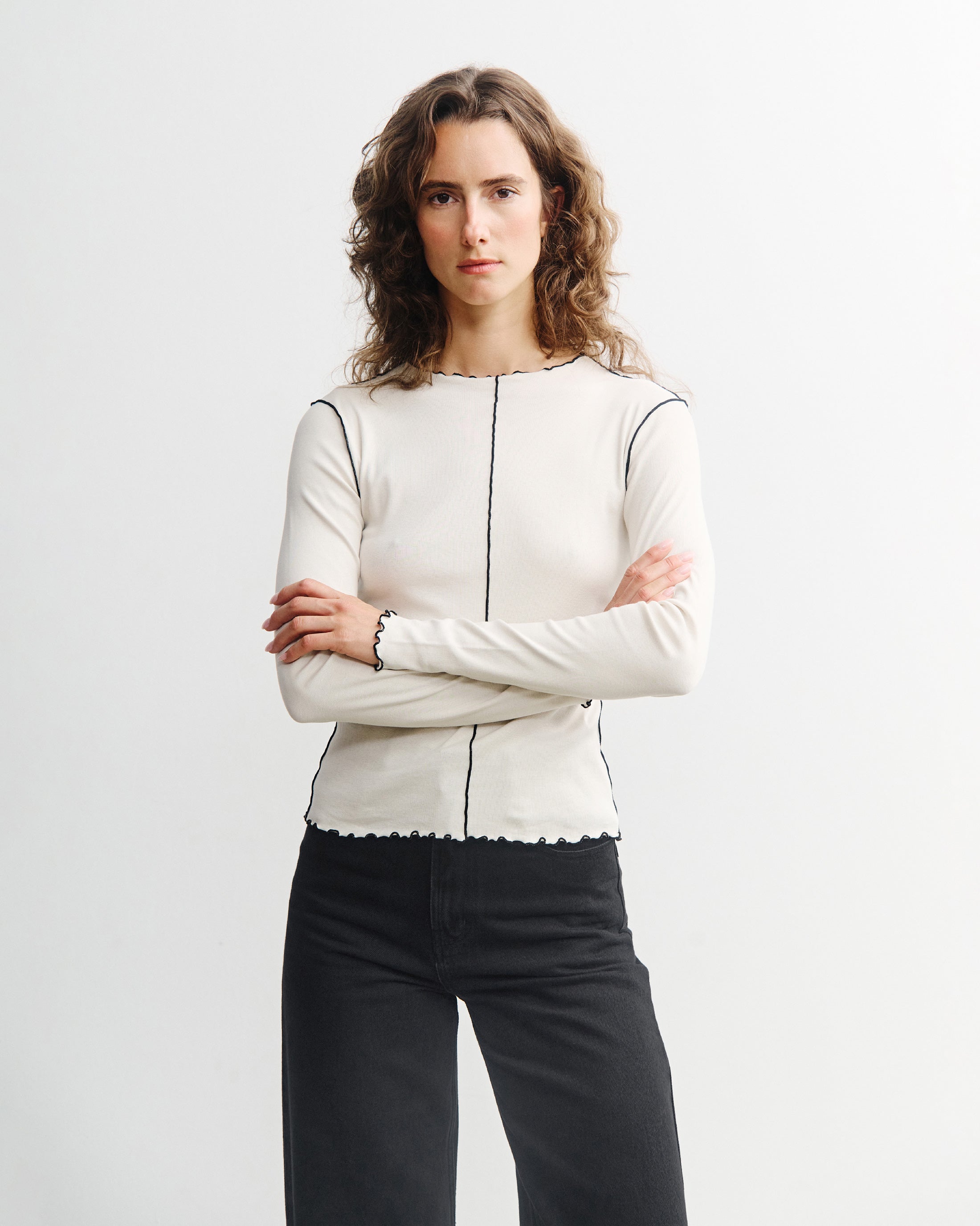 Pin-Tucked Long-Sleeve - Weiß