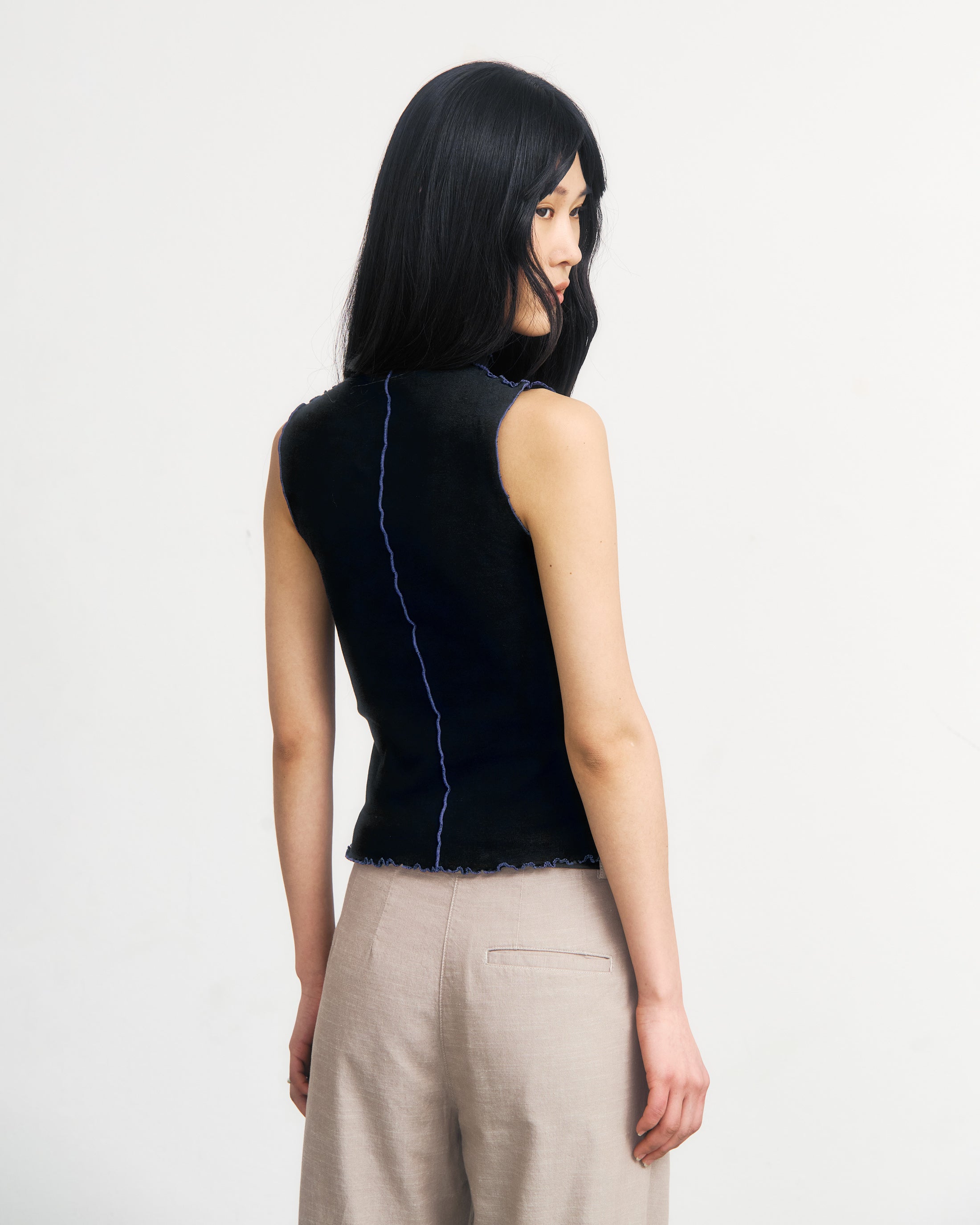 Pin-Tucked Top Bio Baumwolle - Schwarz