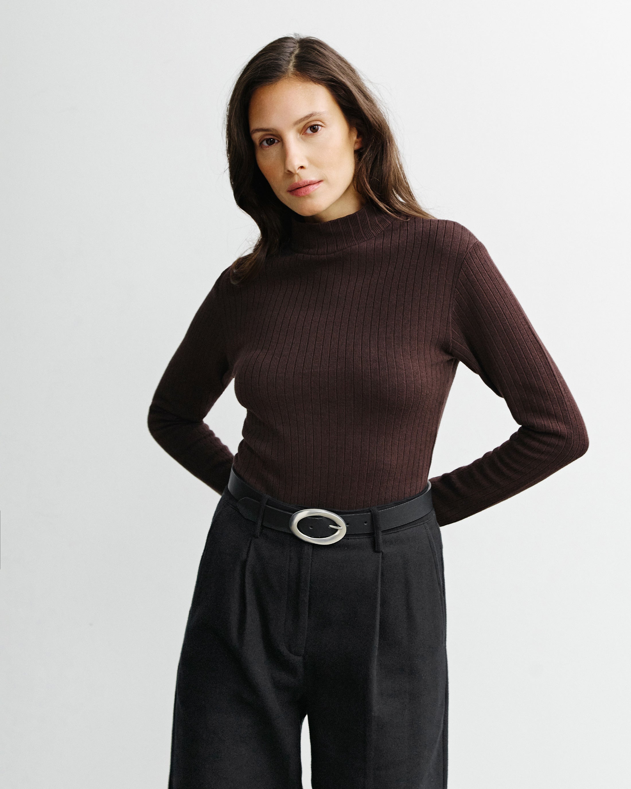 Mockneck Longsleeve Bio Baumwolle - Braun