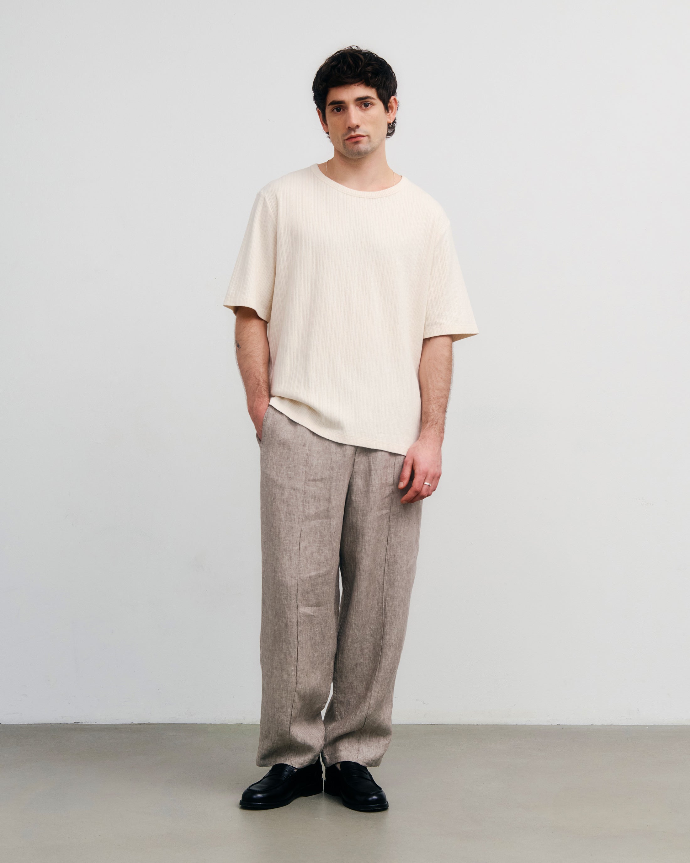 Geripptes T-Shirt Bio Baumwolle - Creme