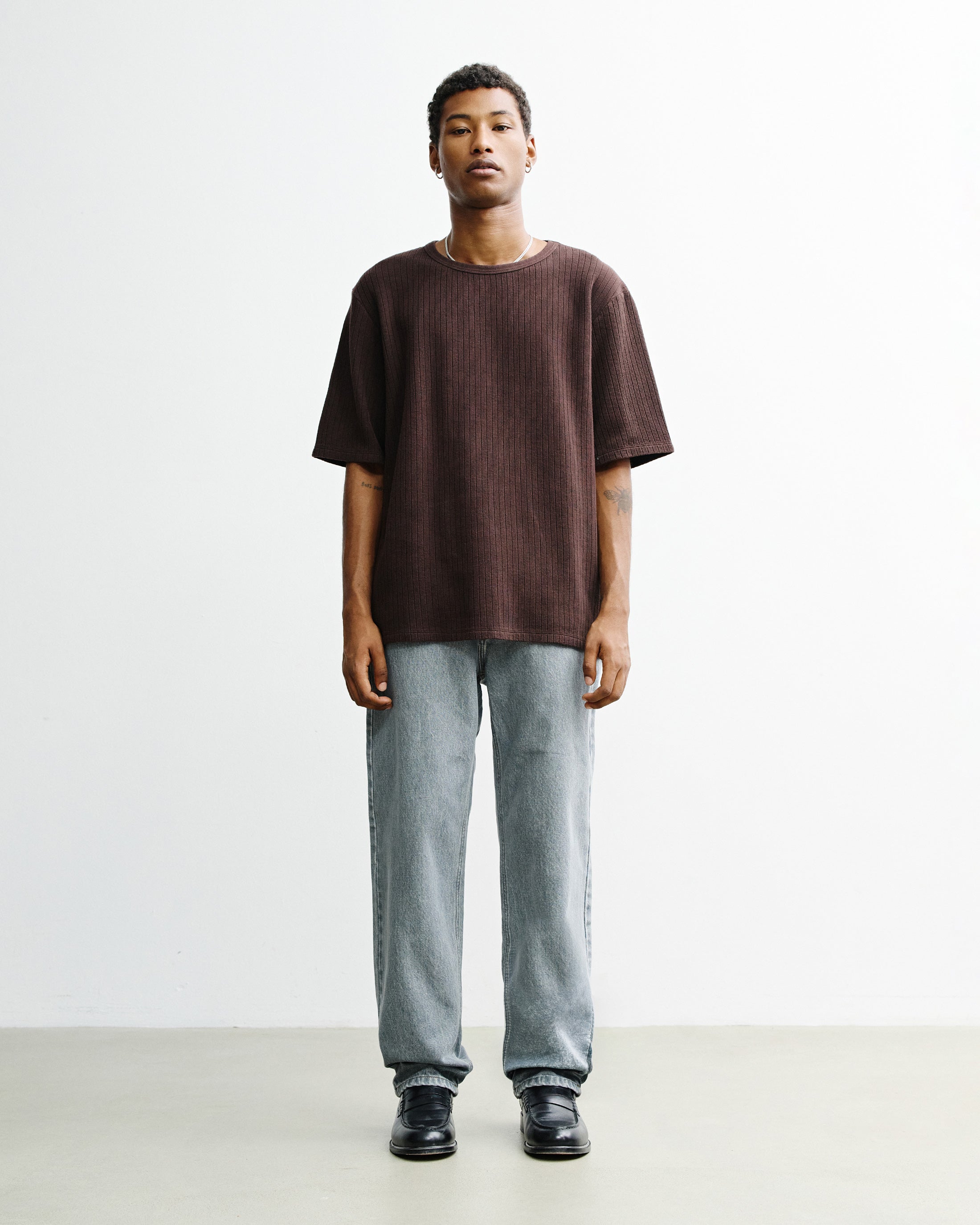 Geripptes T-Shirt Bio Baumwolle - Braun