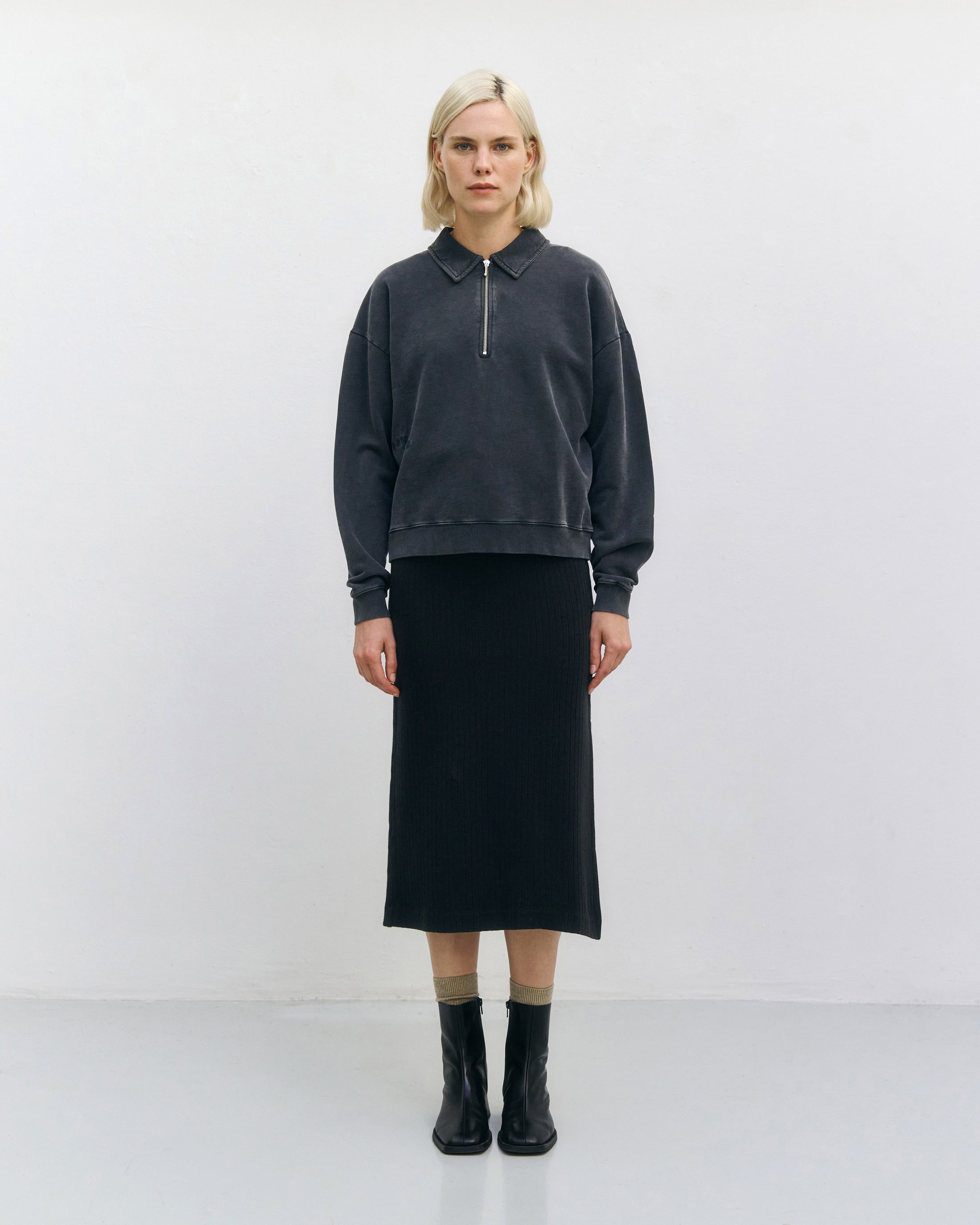 Polo Half Zip Sweatshirt Bio Baumwolle - Schwarz