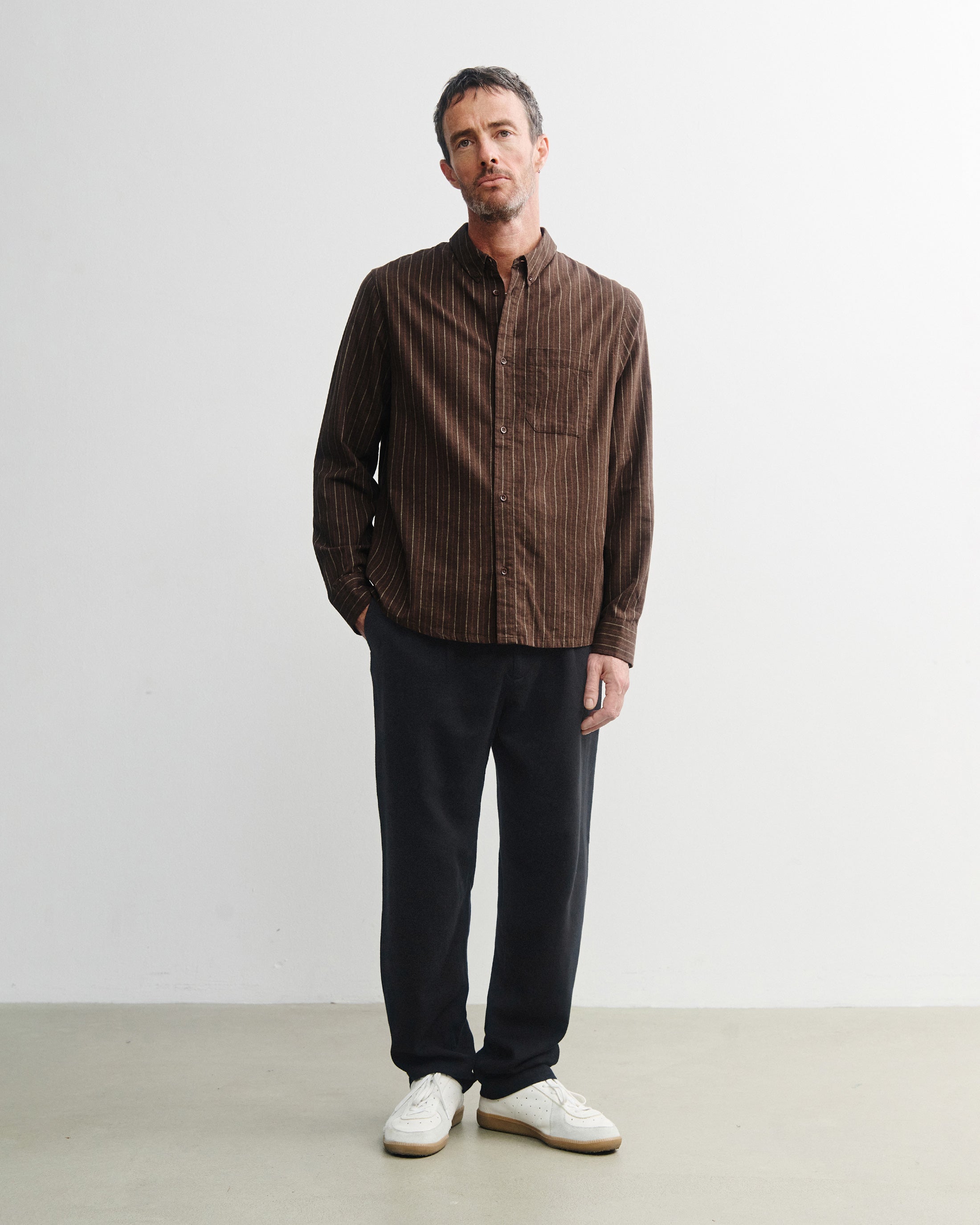 Button-Down Hemd Bio Baumwolle - Braun Gestreift