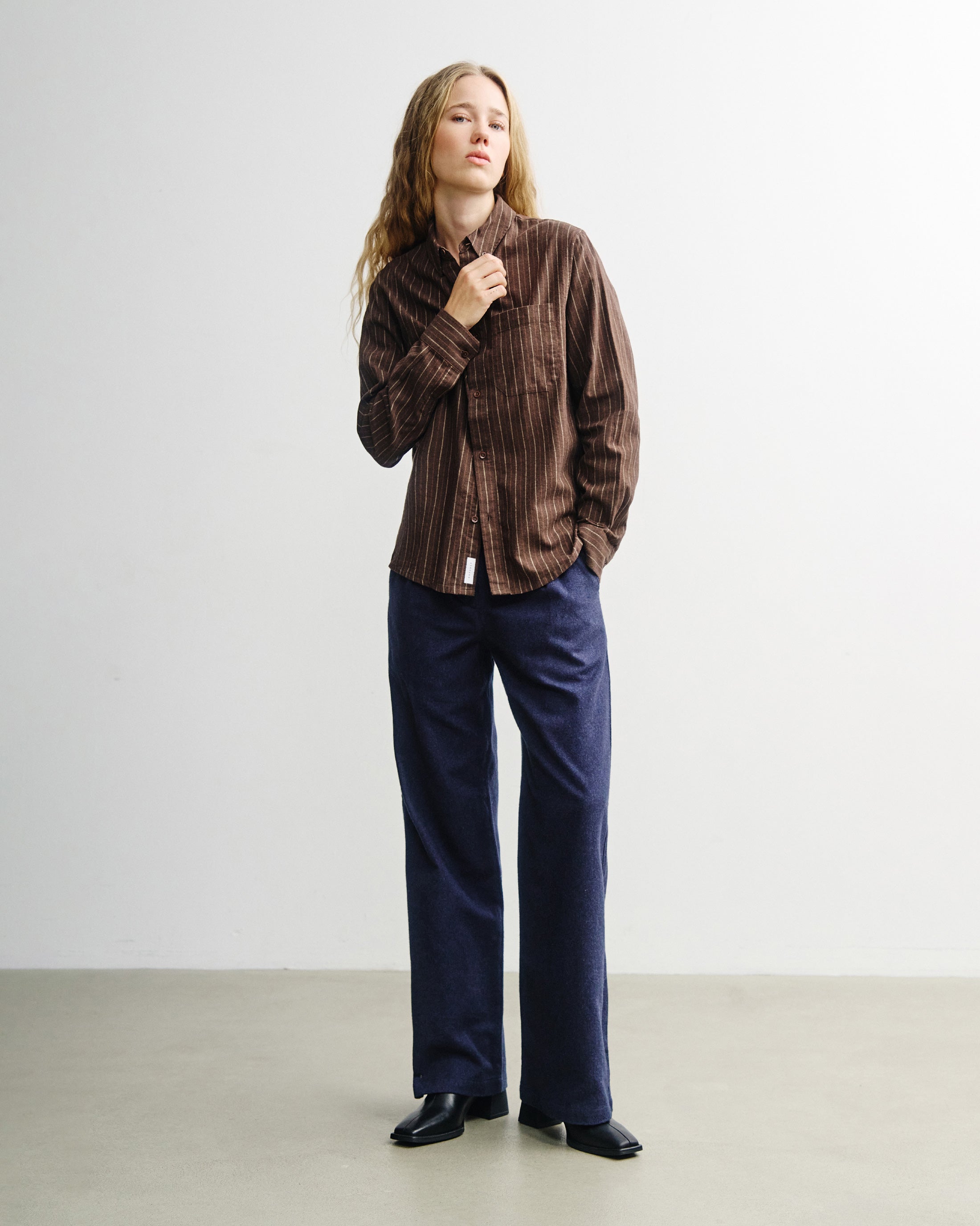 Button-Down Hemd Bio Baumwolle - Braun Gestreift