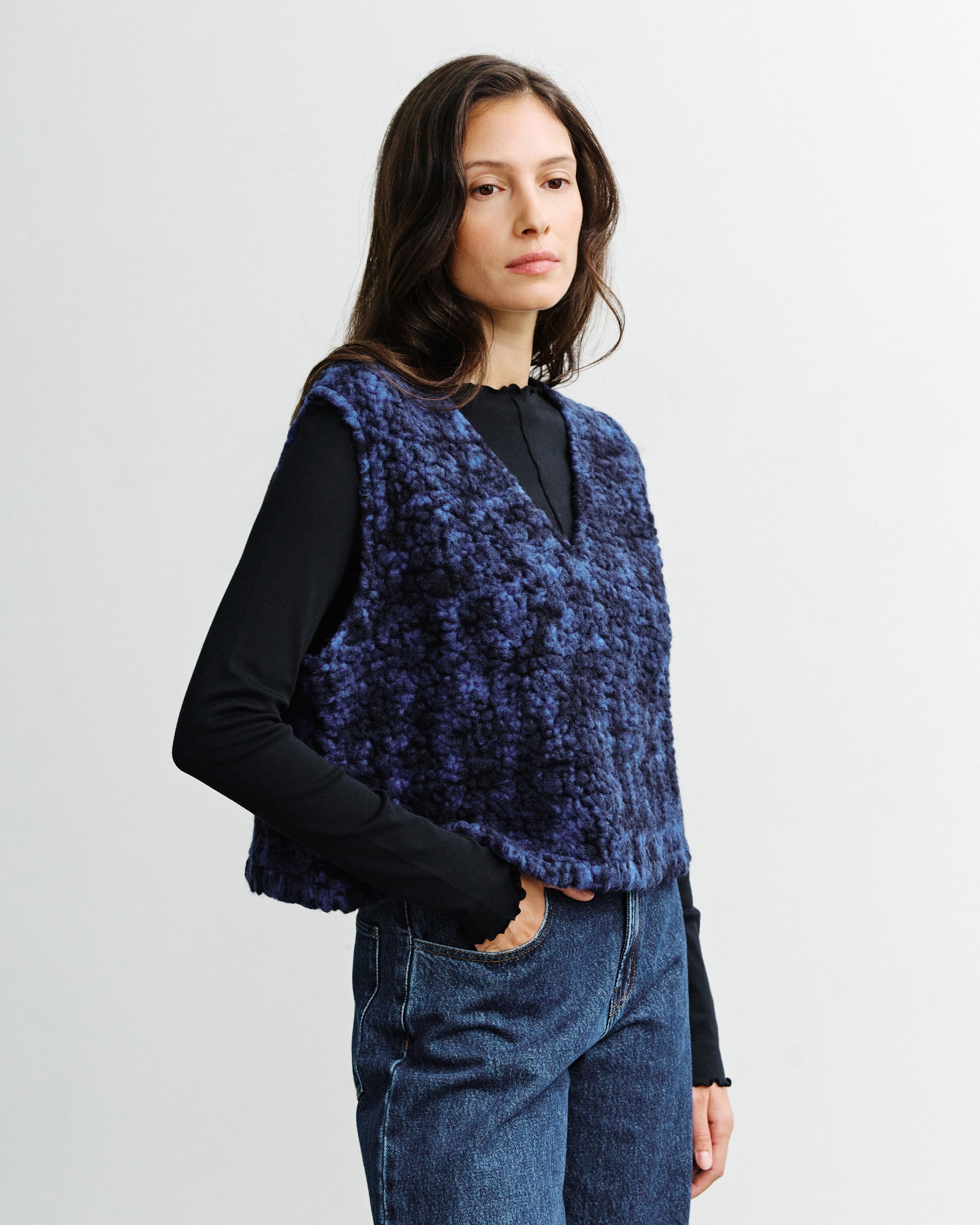 Kurze Weste Bio Wolle - Sherpa Blau