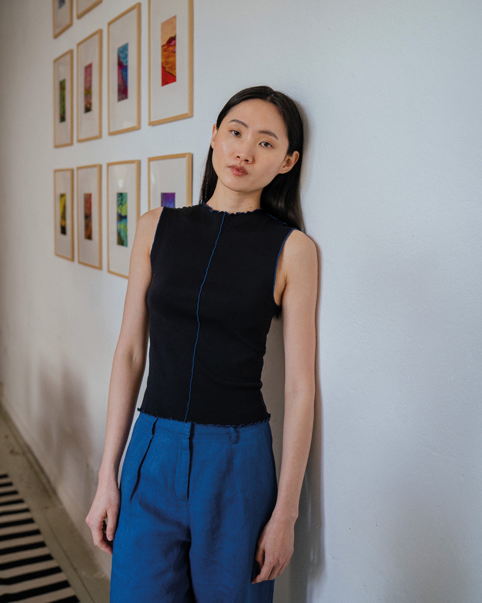 Pin-Tucked Top Bio Baumwolle - Schwarz