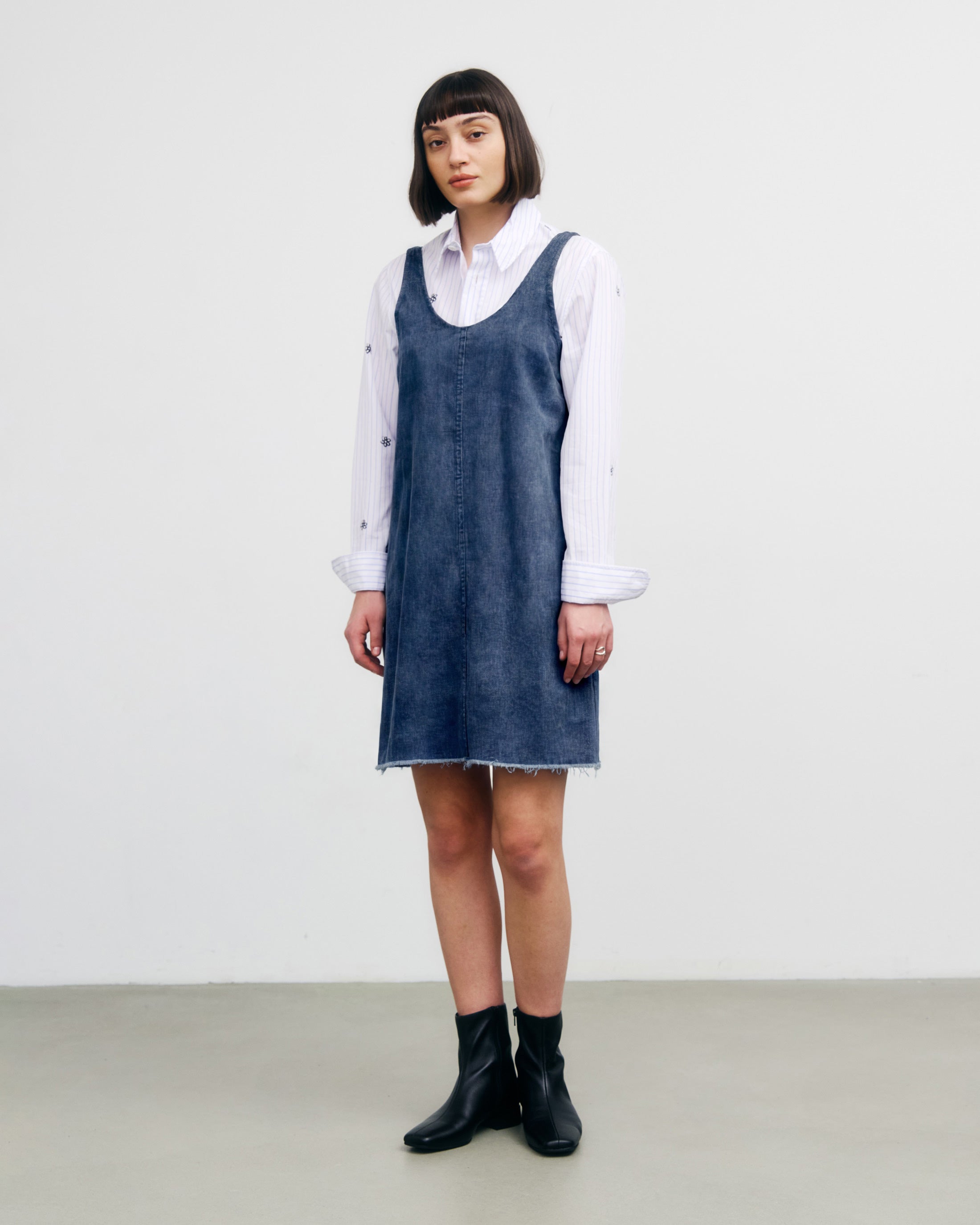 Denim Short Dress Recycled Cotton - Washed Denim