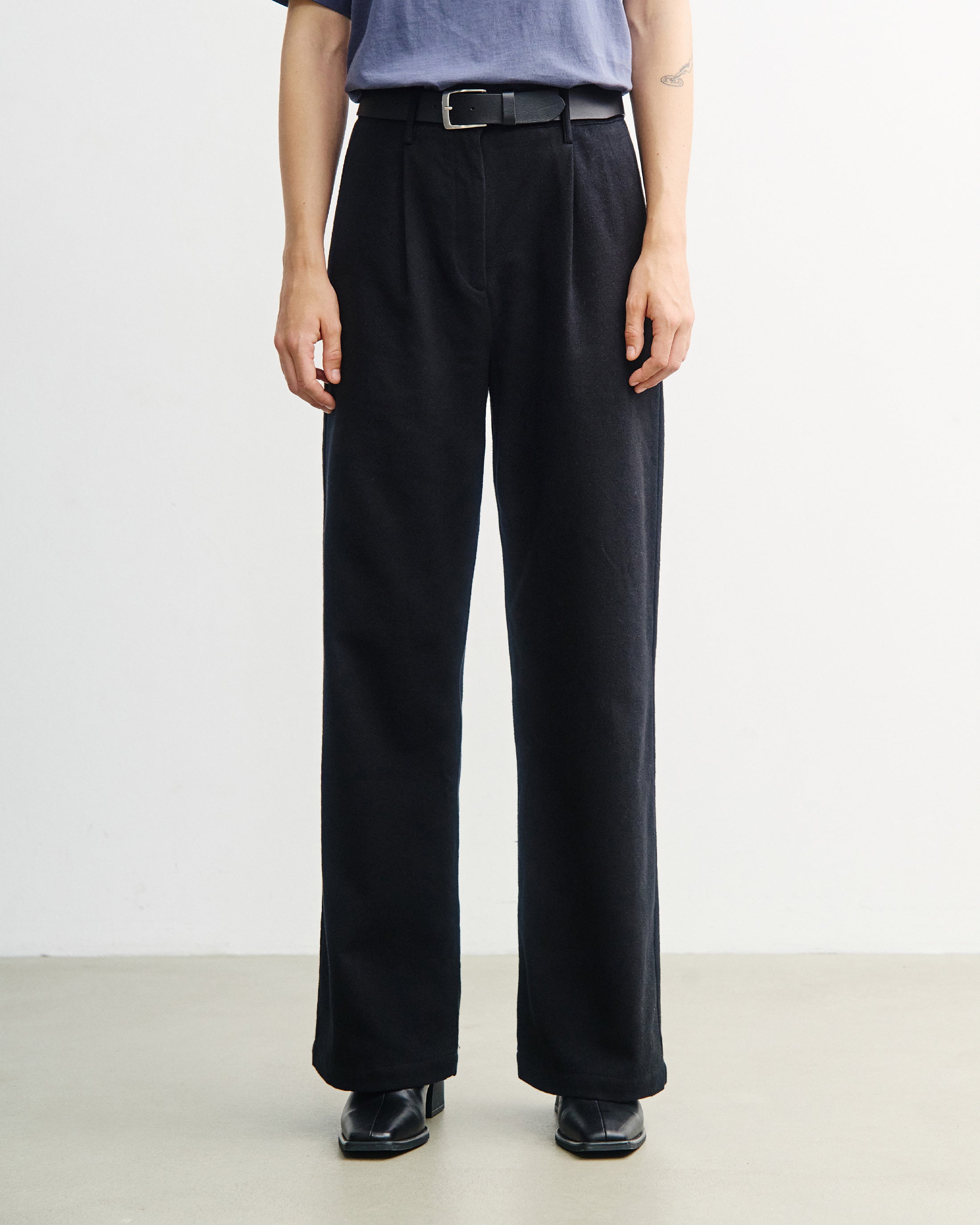 High-Waist Flanellhose Bio Baumwolle - Schwarz