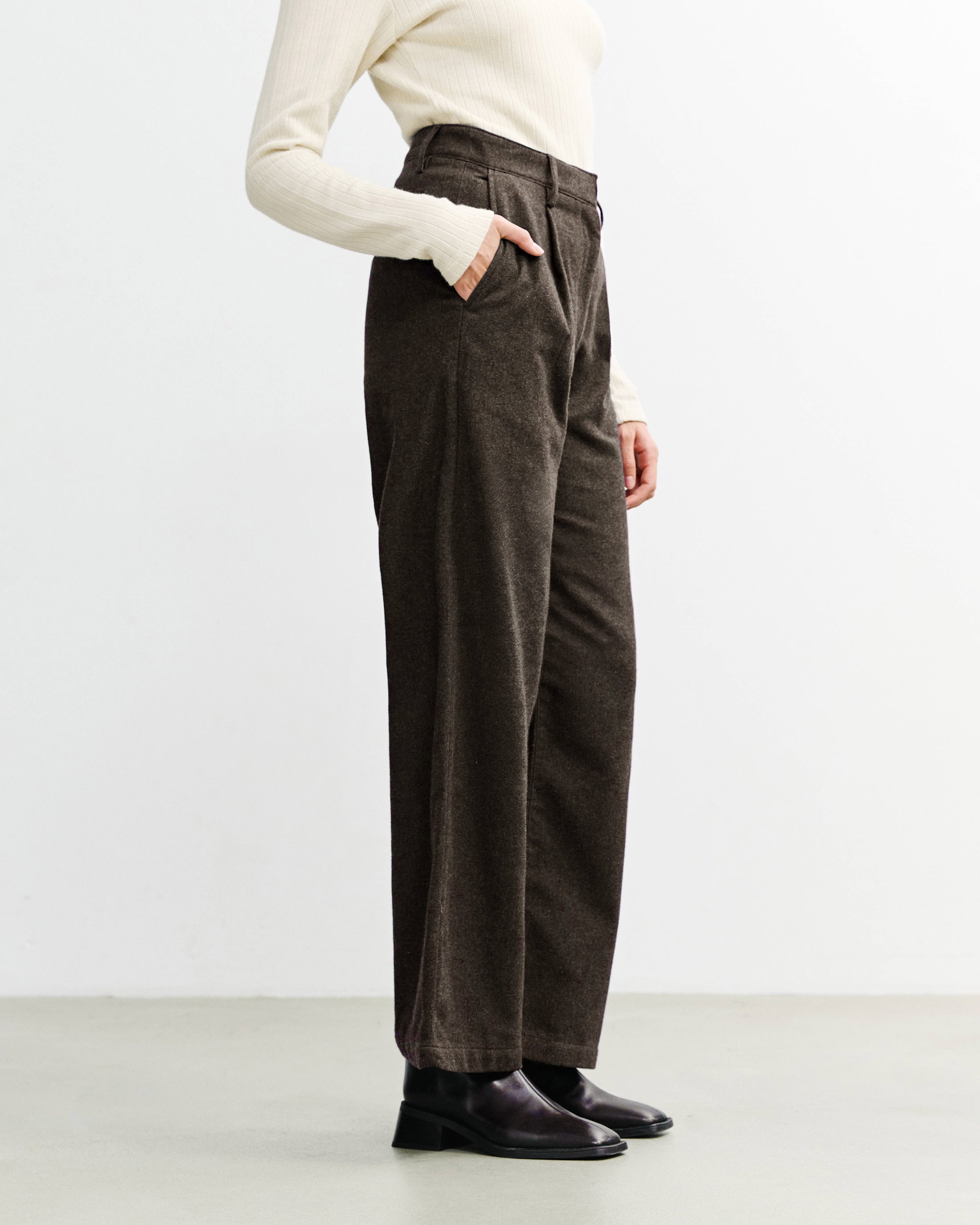 High-Waist Flanellhose Bio Baumwolle - Braun