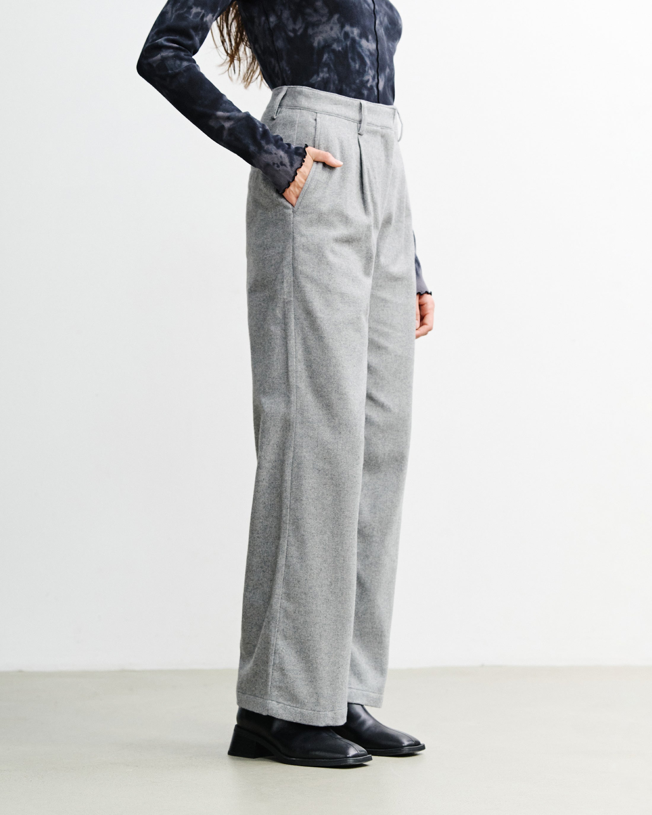 High-Waist Flanellhose Bio Baumwolle - Grau