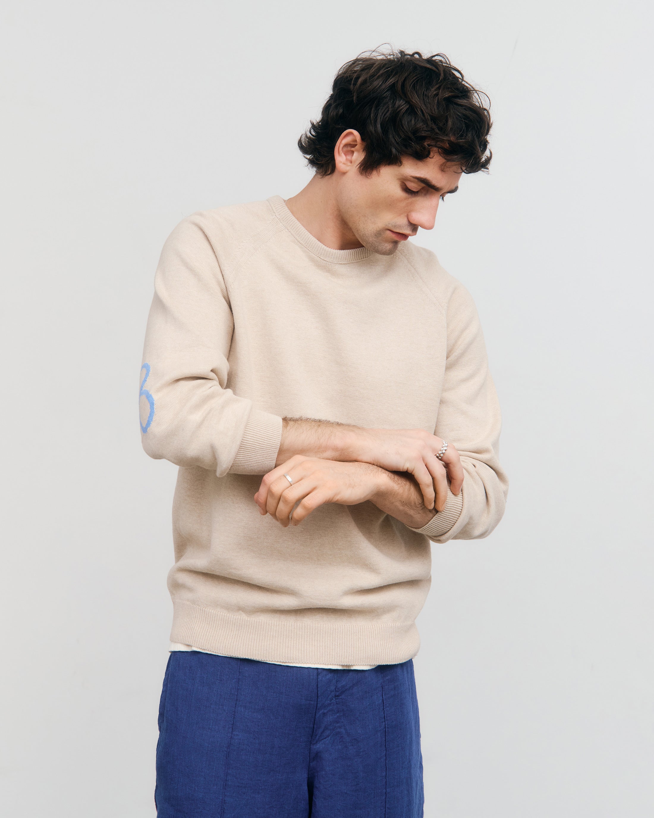 Flower Strickpullover Bio Baumwolle - Beige