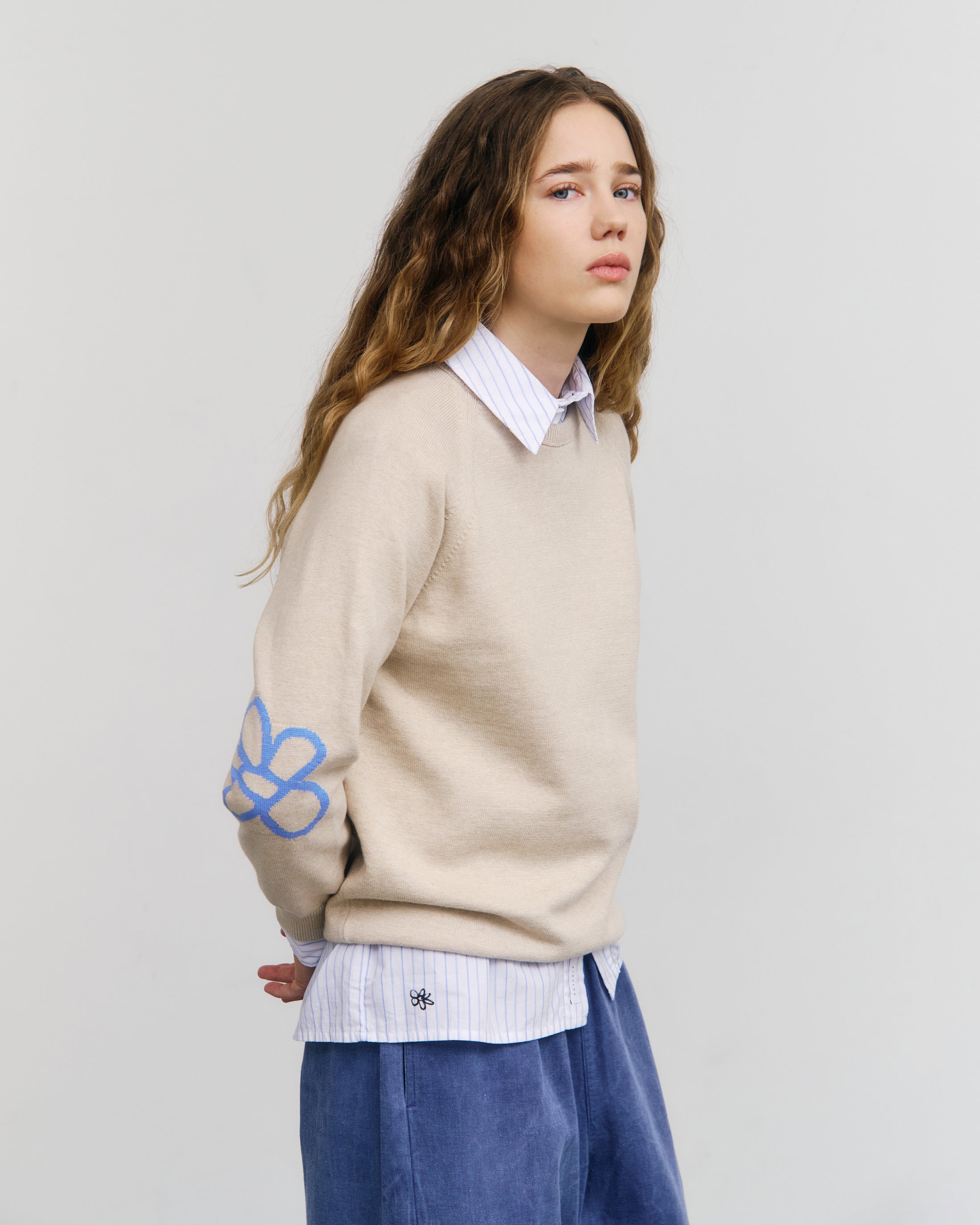 Flower Strickpullover Bio Baumwolle - Beige