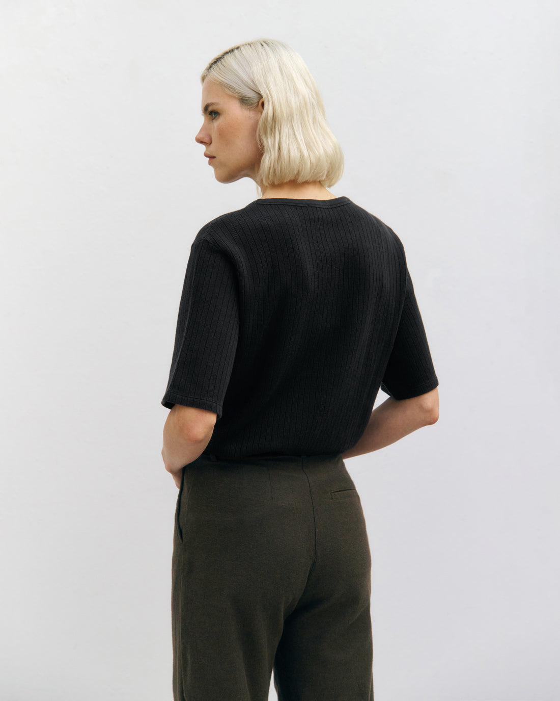 Geripptes T-Shirt Bio Baumwolle - Schwarz