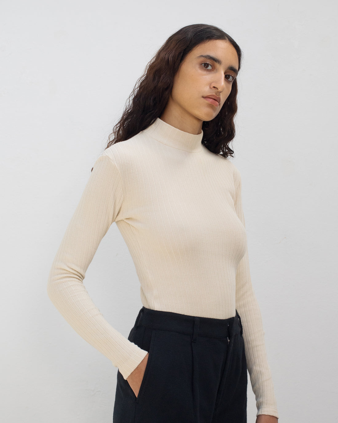 Mockneck Longsleeve Bio Baumwolle - Creme