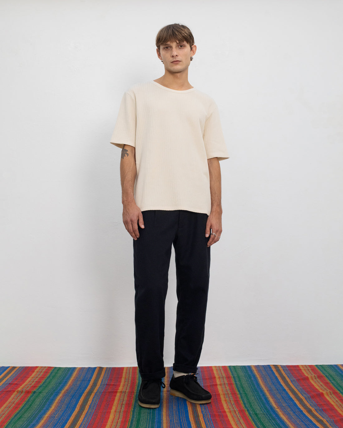 Geripptes T-Shirt Bio Baumwolle - Creme