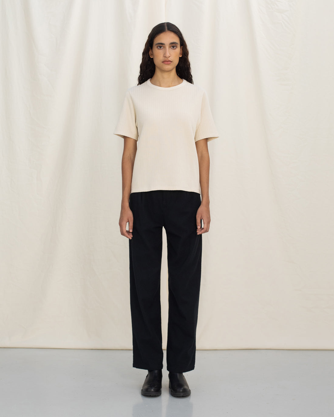 Geripptes T-Shirt Bio Baumwolle - Creme
