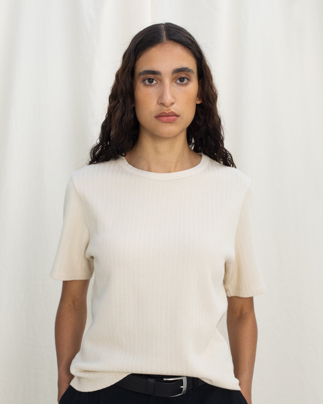 Geripptes T-Shirt Bio Baumwolle - Creme