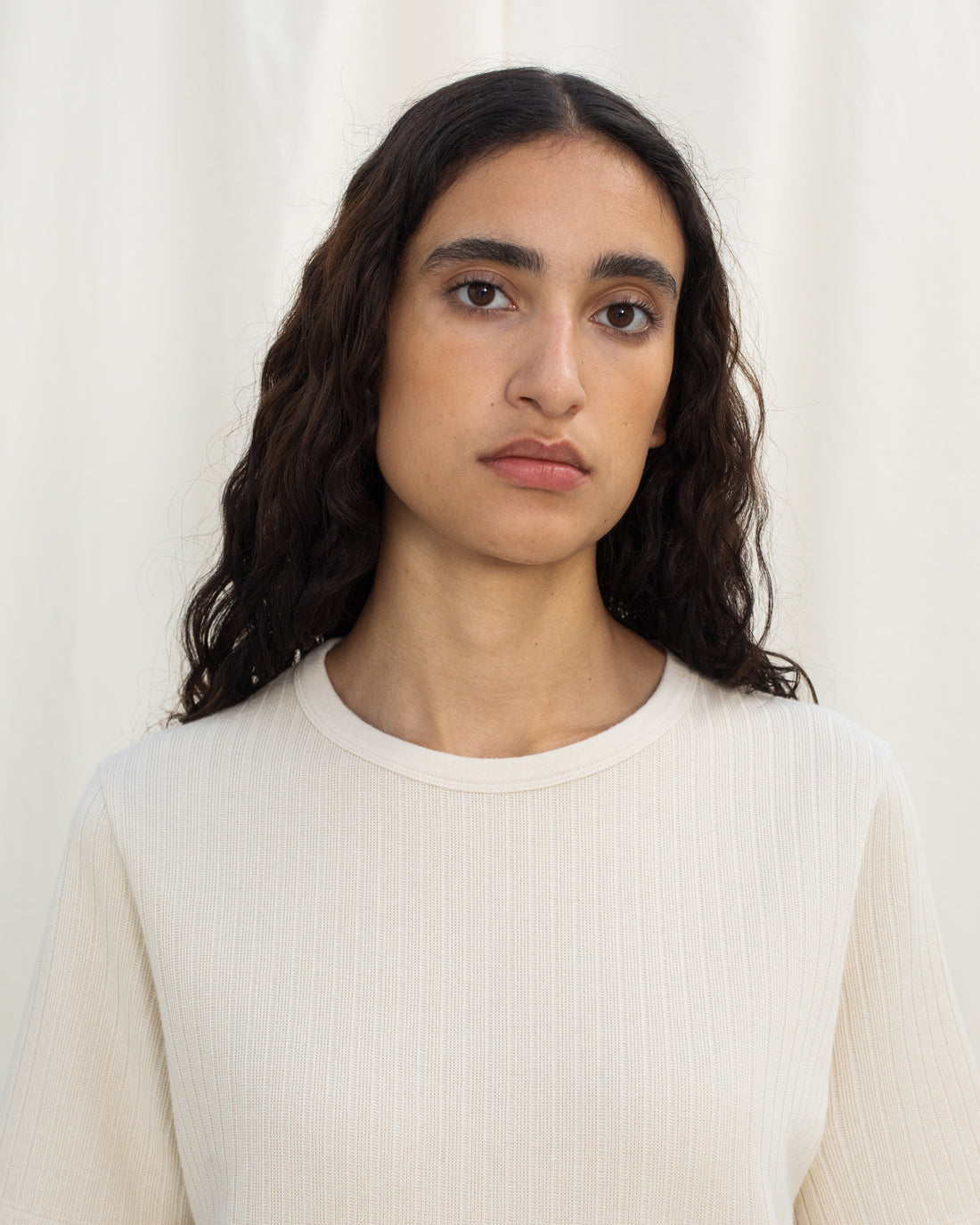Geripptes T-Shirt Bio Baumwolle - Creme
