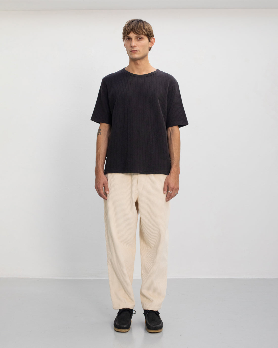 Geripptes T-Shirt Bio Baumwolle - Schwarz