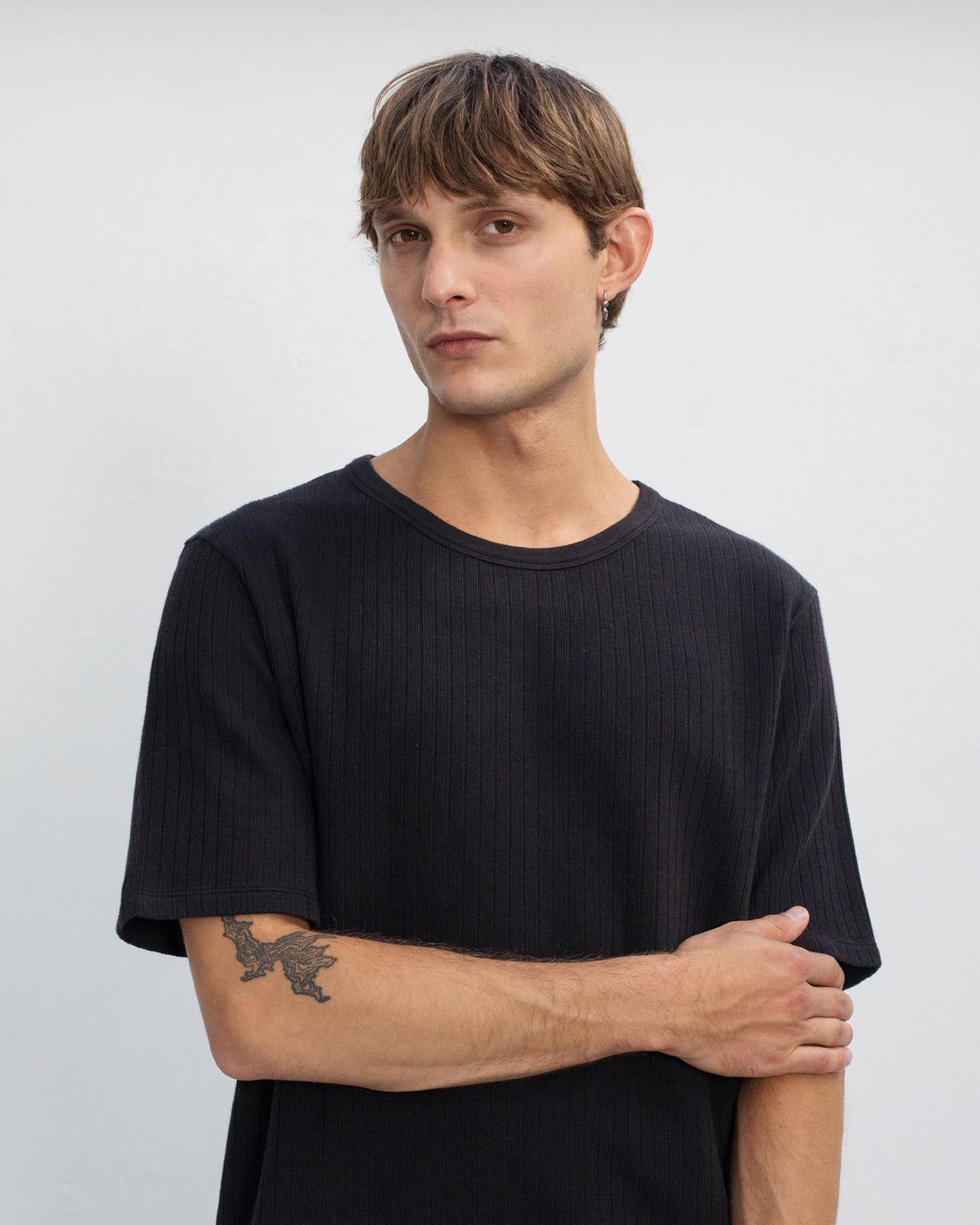 Geripptes T-Shirt Bio Baumwolle - Schwarz