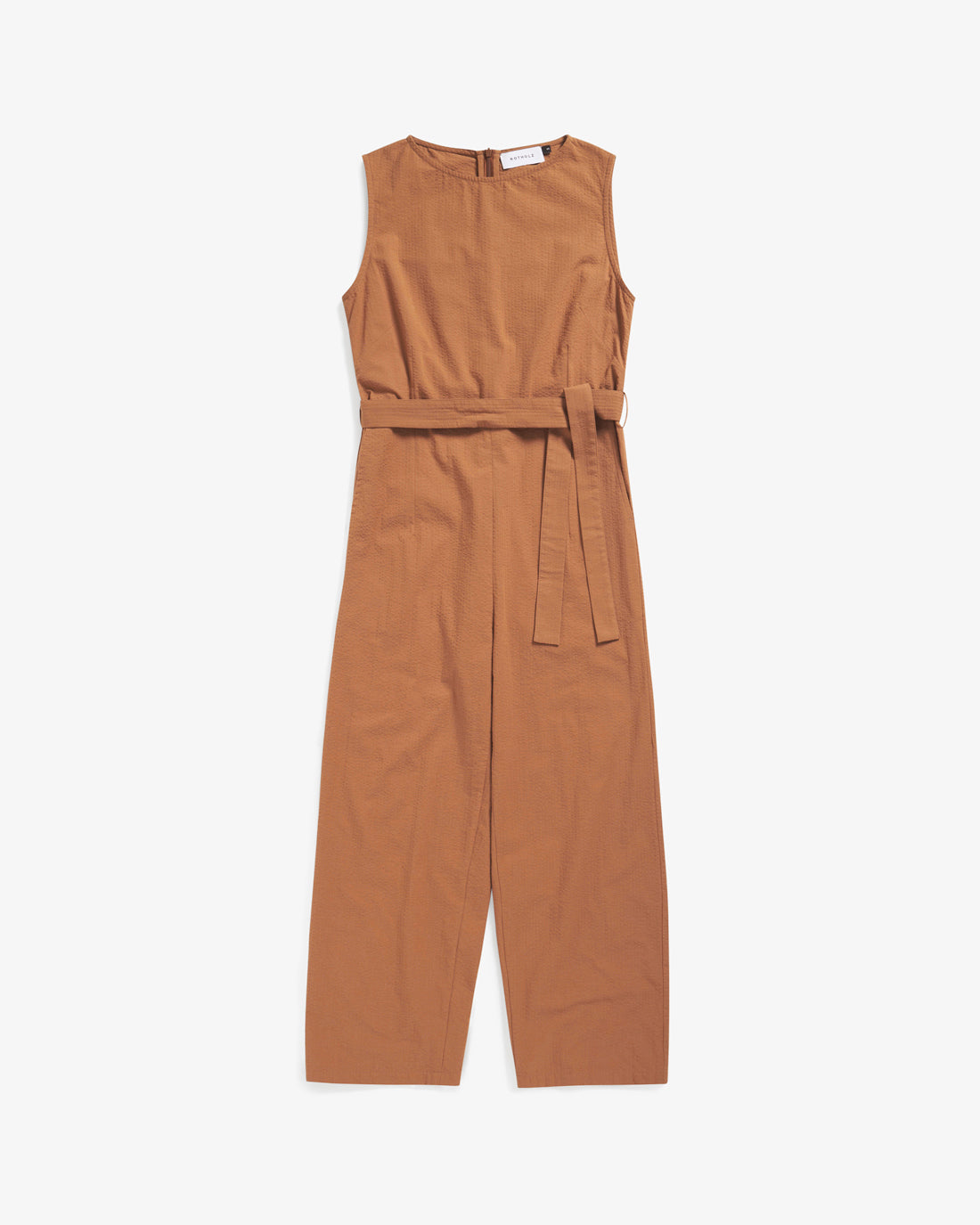 Ärmelloser Seersucker Jumpsuit Bio Baumwolle - Karamel
