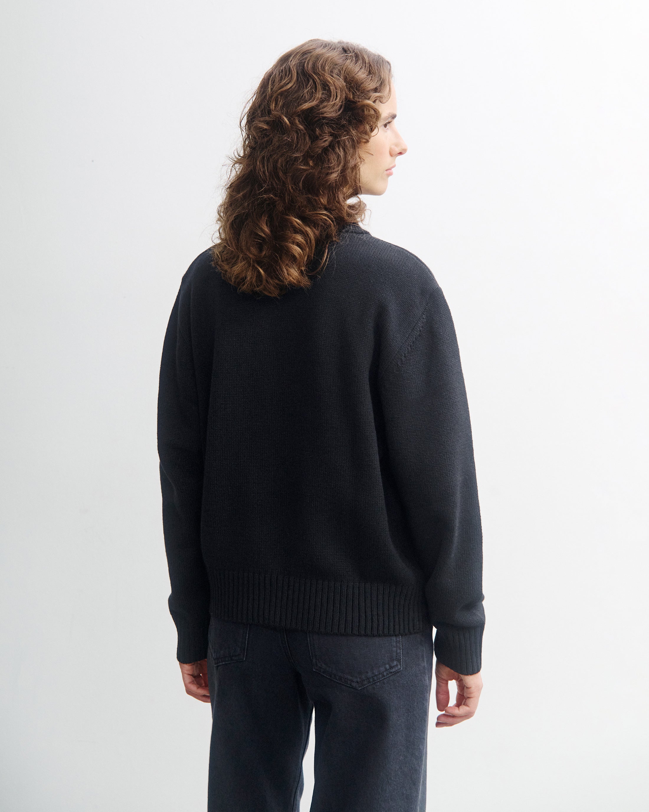Polo Strickjacke Recycelte Wolle - Schwarz