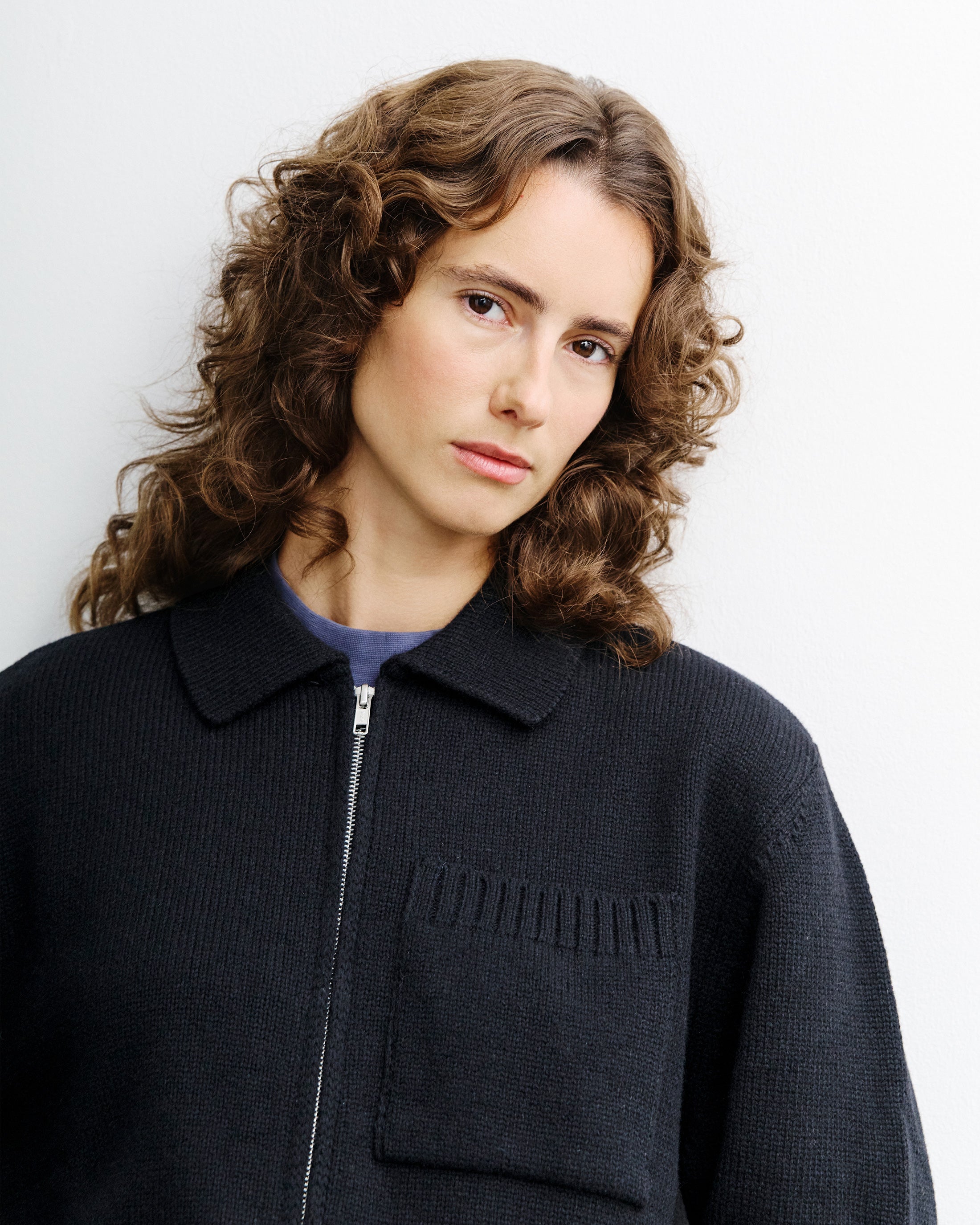 Polo Strickjacke Recycelte Wolle - Schwarz