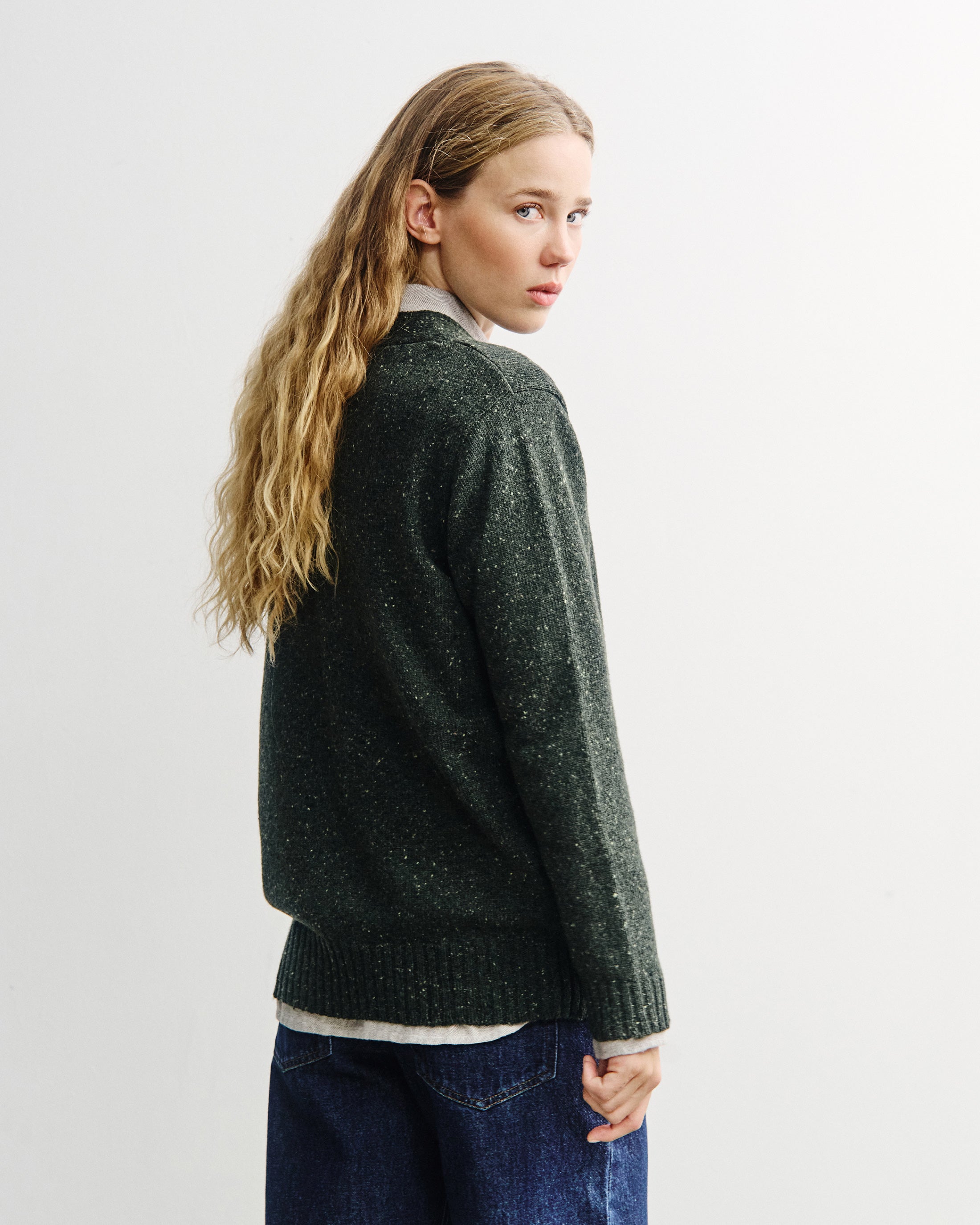 Strick Cardigan Merinowolle - Grün