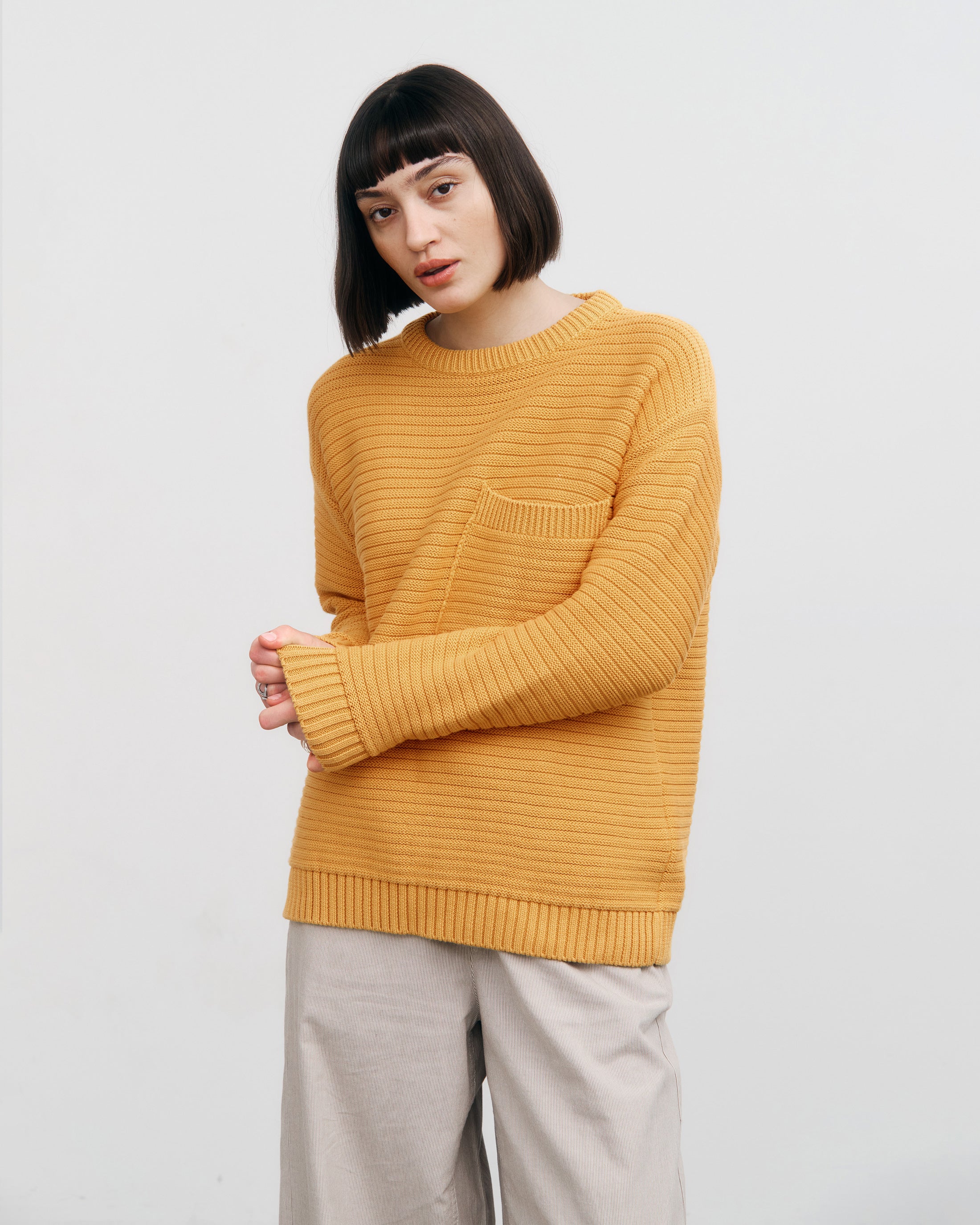 Gerippter Strickpullover Bio Baumwolle - Gelb