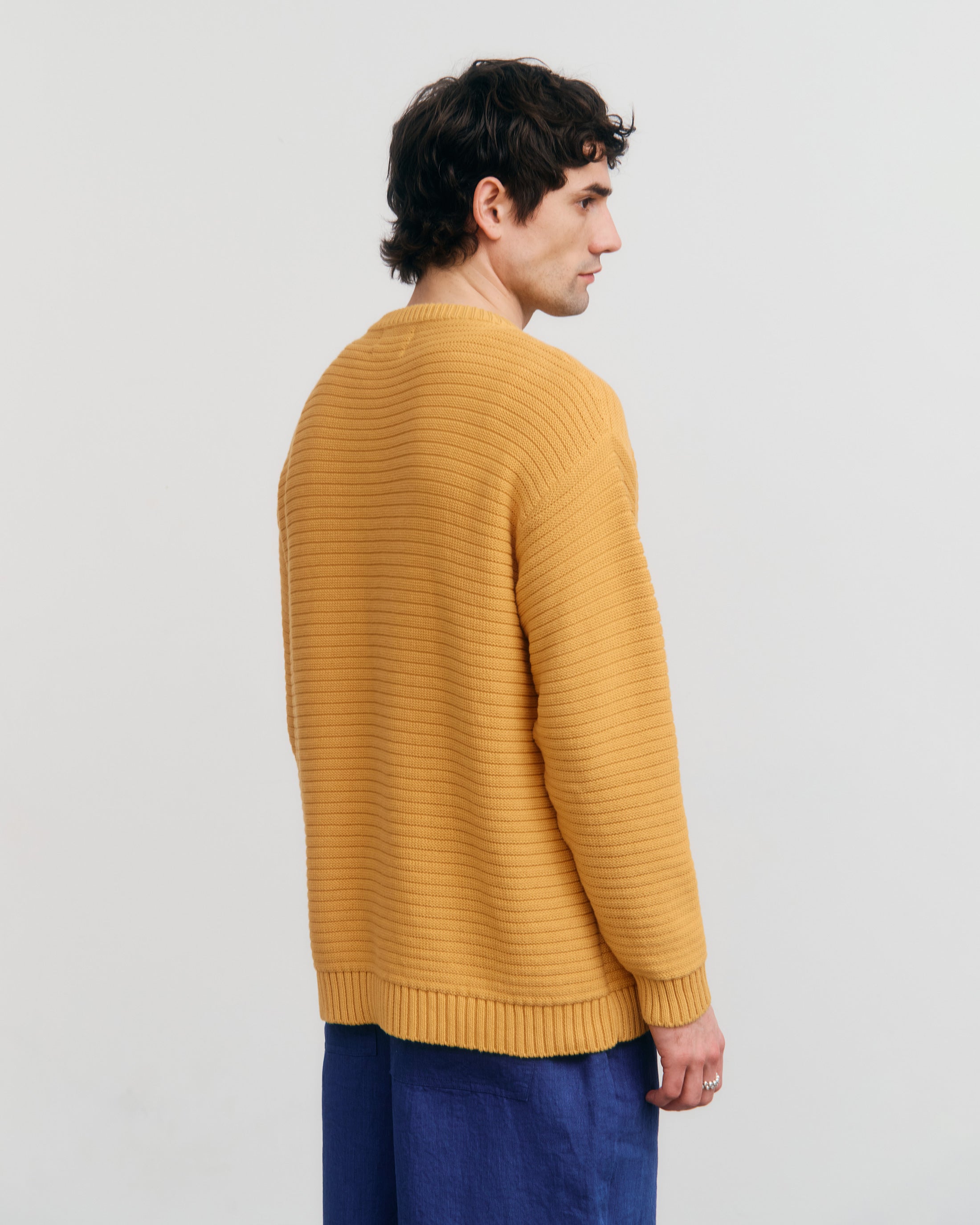 Gerippter Strickpullover Bio Baumwolle - Gelb