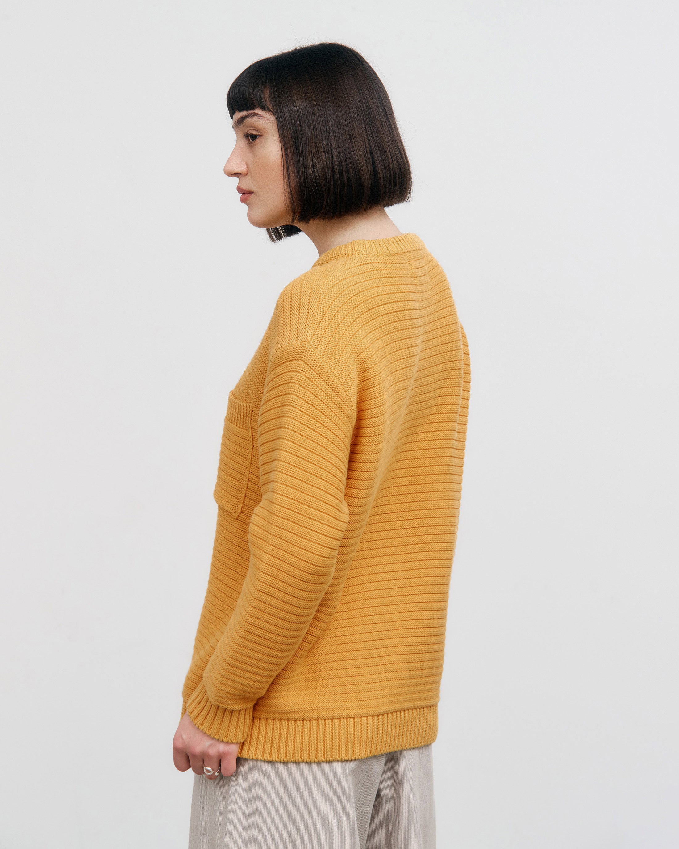 Gerippter Strickpullover Bio Baumwolle - Gelb