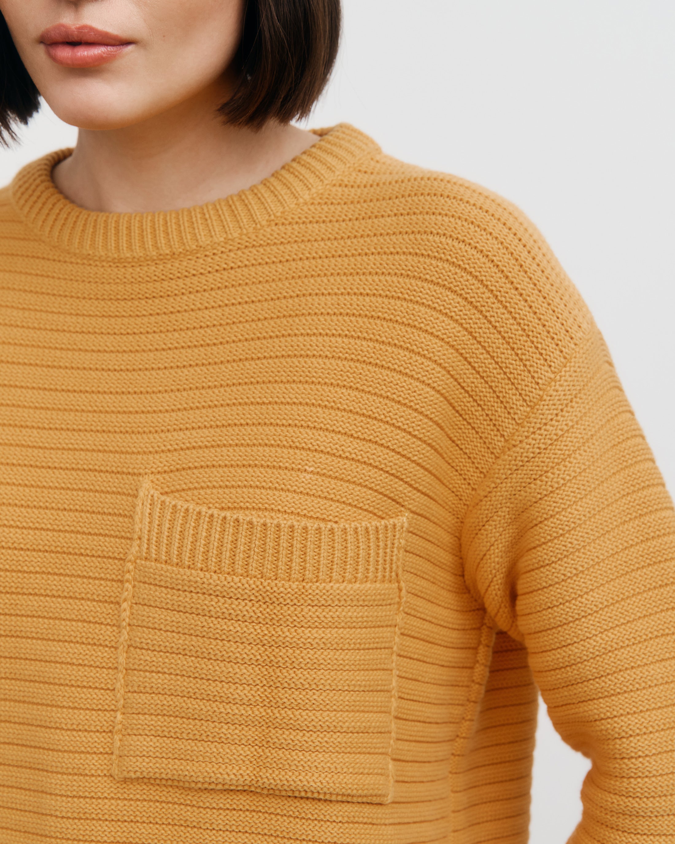 Gerippter Strickpullover Bio Baumwolle - Gelb