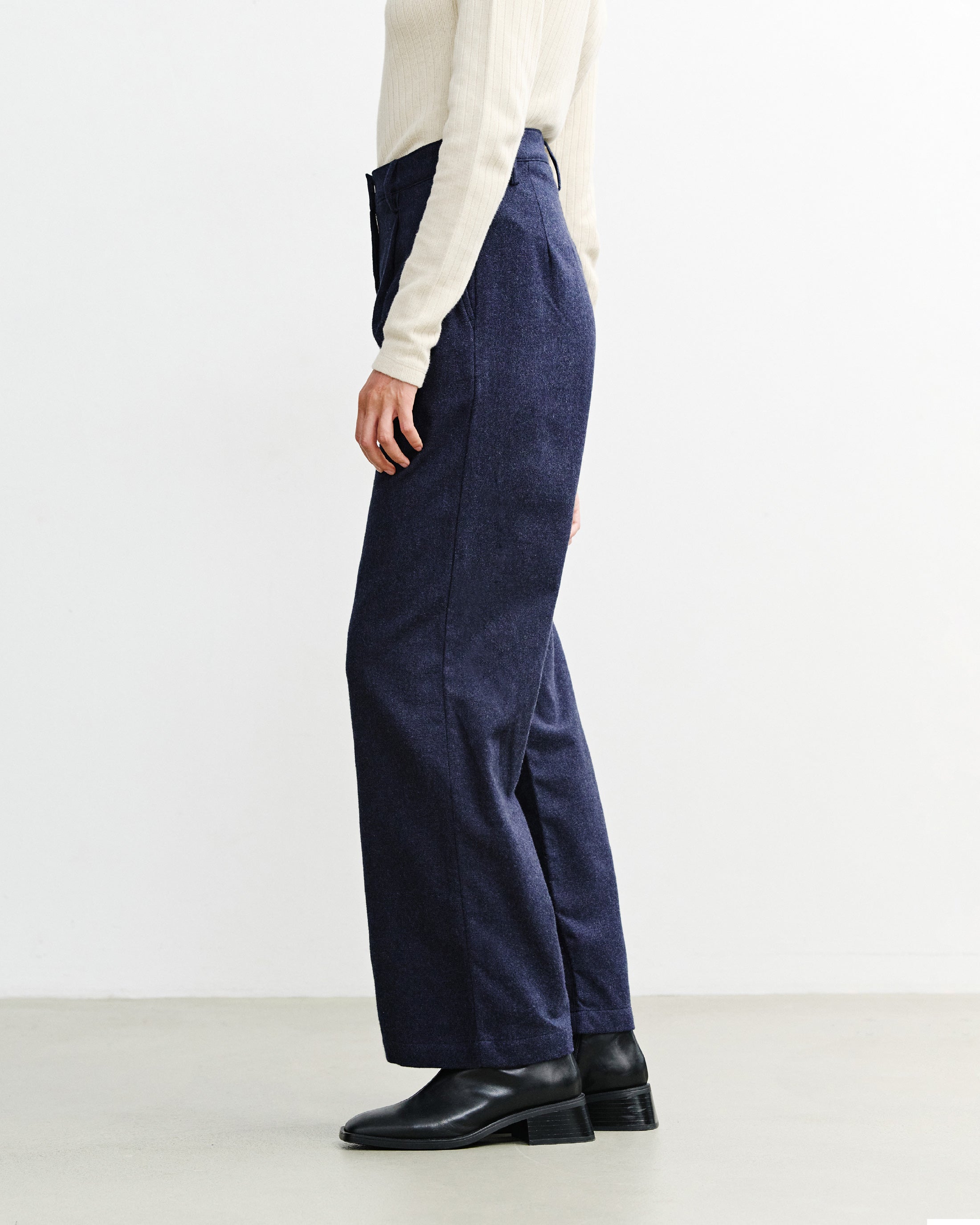 High-Waist Flanellhose Bio Baumwolle - Dunkelblau