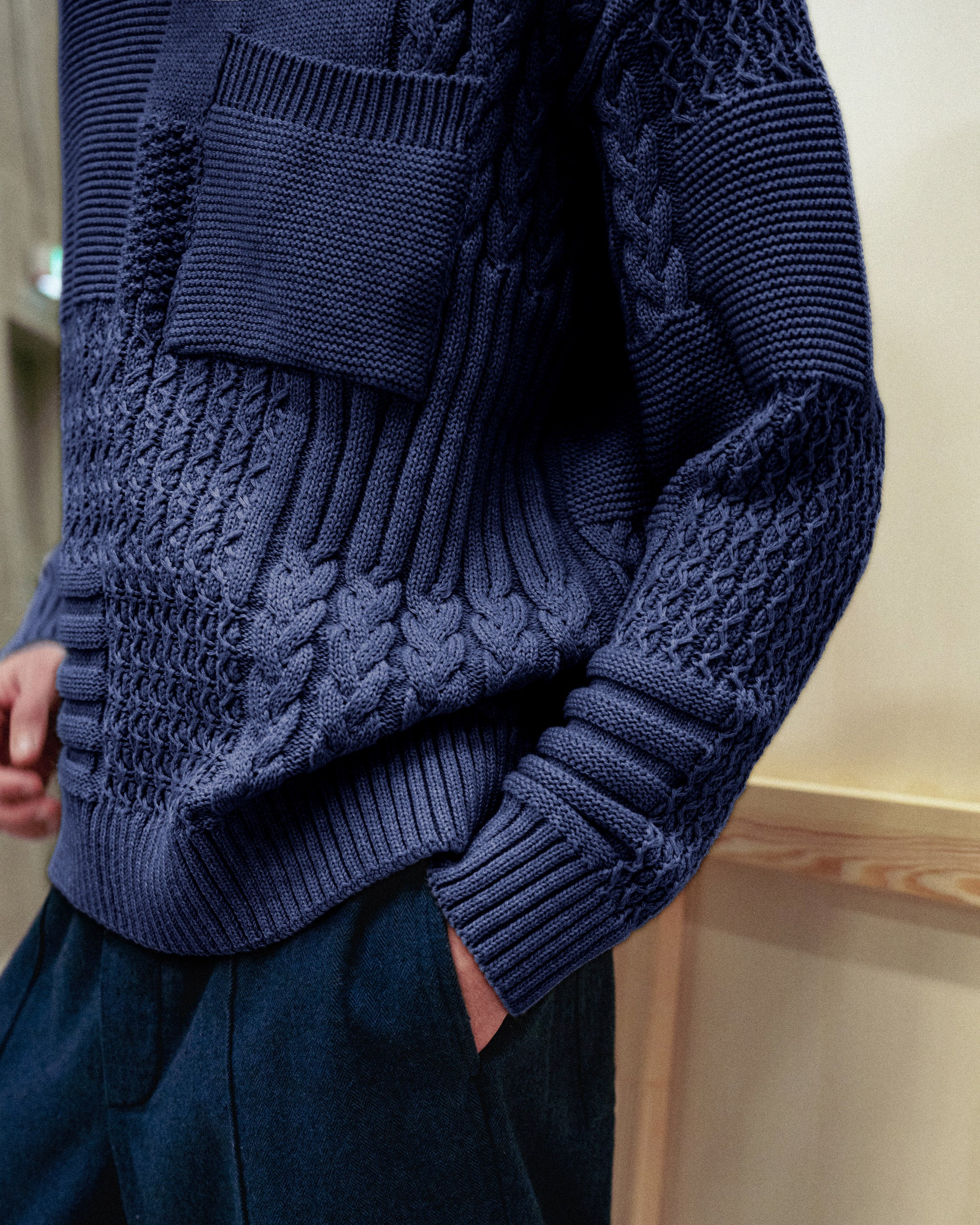 Patchwork Strick Sweatshirt Bio Baumwolle - Dunkelblau