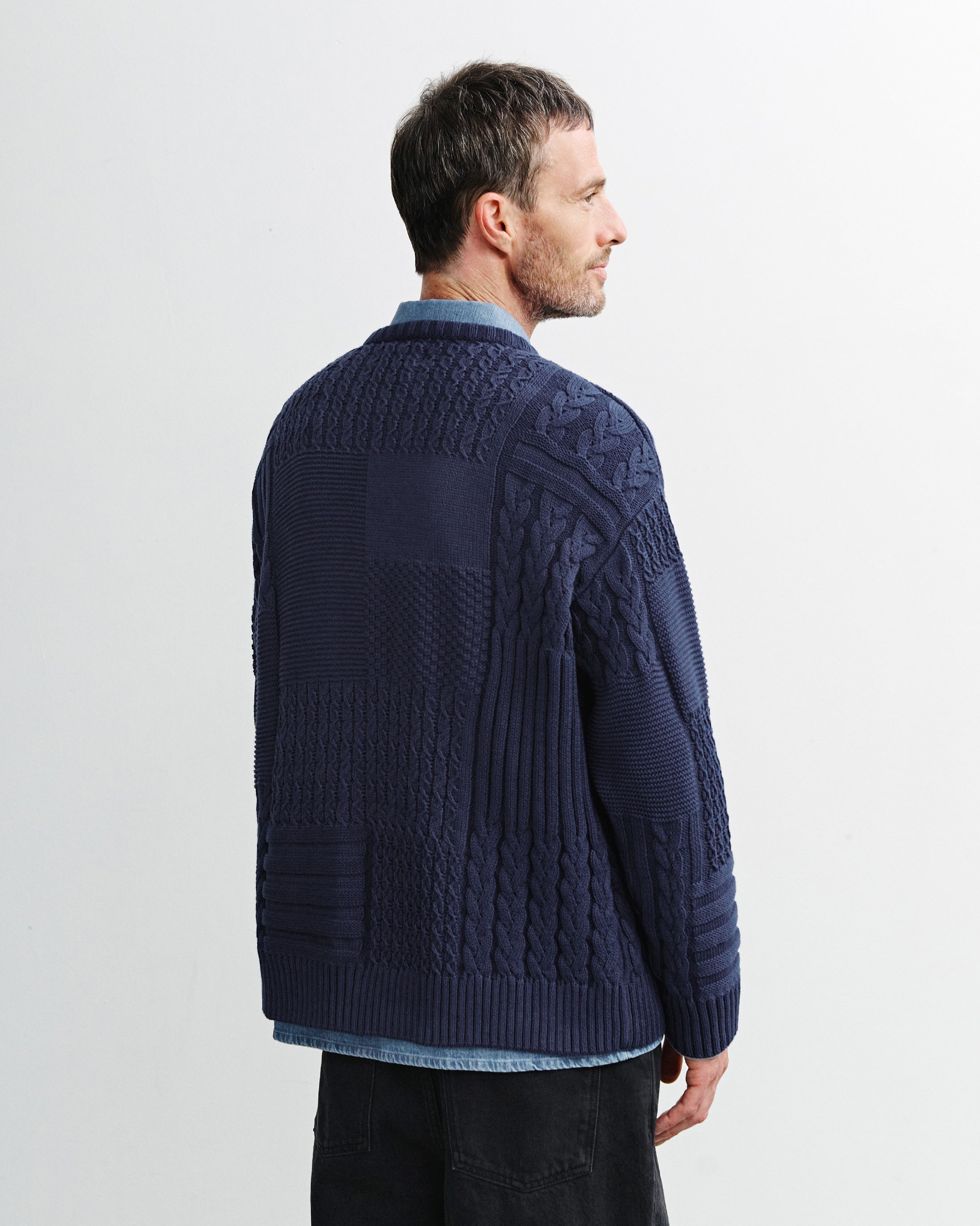 Patchwork Strick Sweatshirt Bio Baumwolle - Dunkelblau