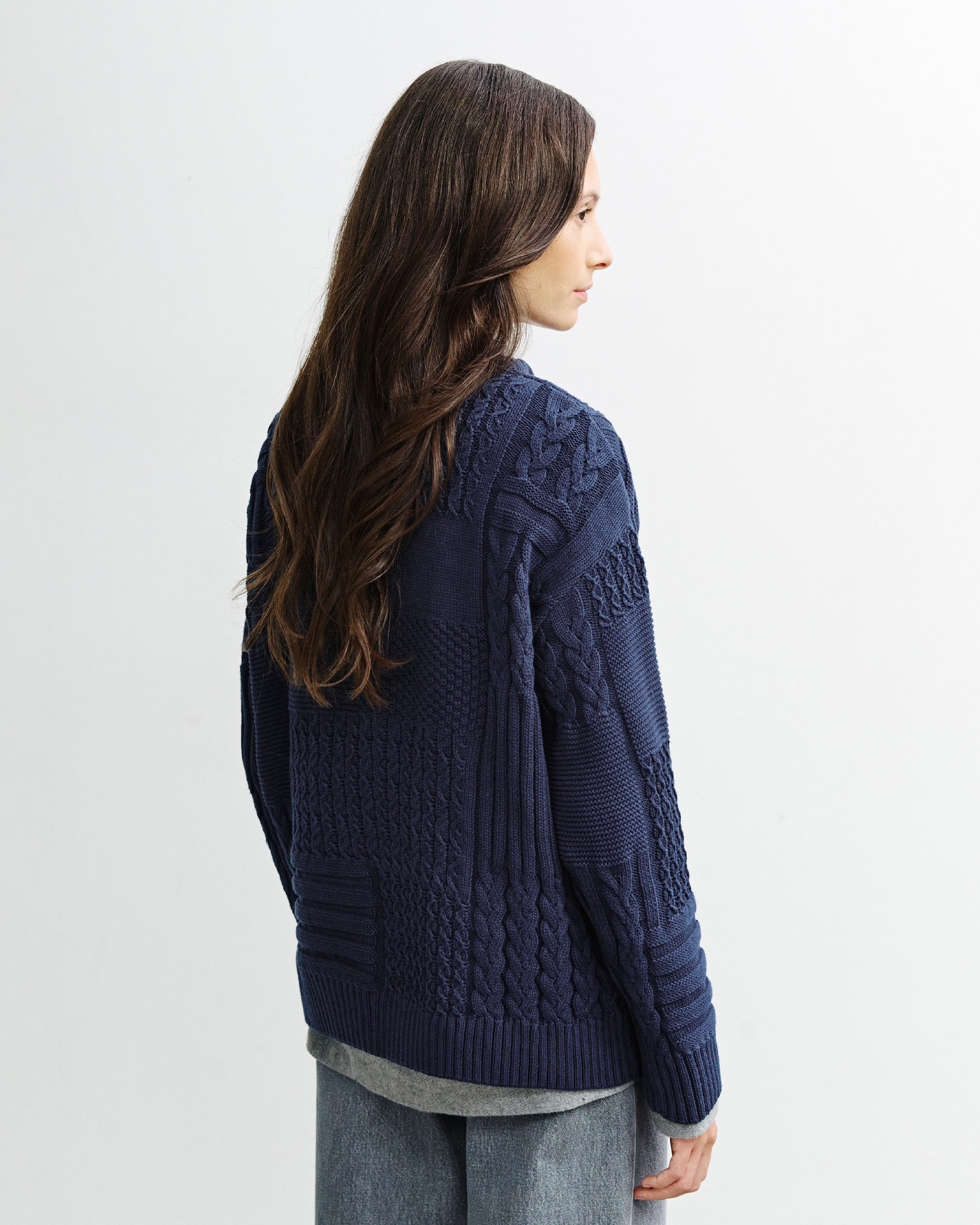 Patchwork Strick Sweatshirt Bio Baumwolle - Dunkelblau